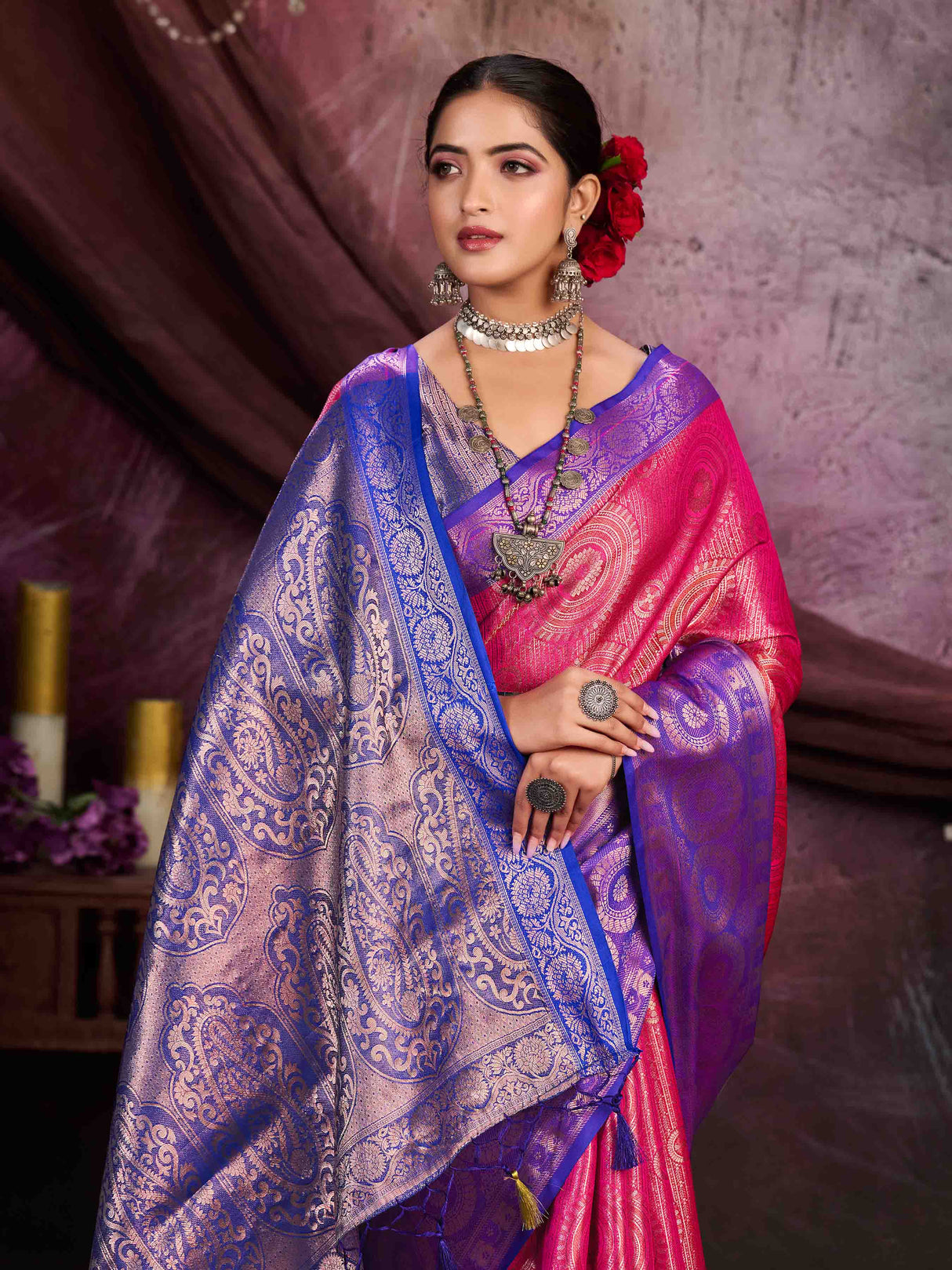 Mimosa Women's Woven Design Kanjivaram Art Silk Saree With Blouse Piece : SA0000912RN