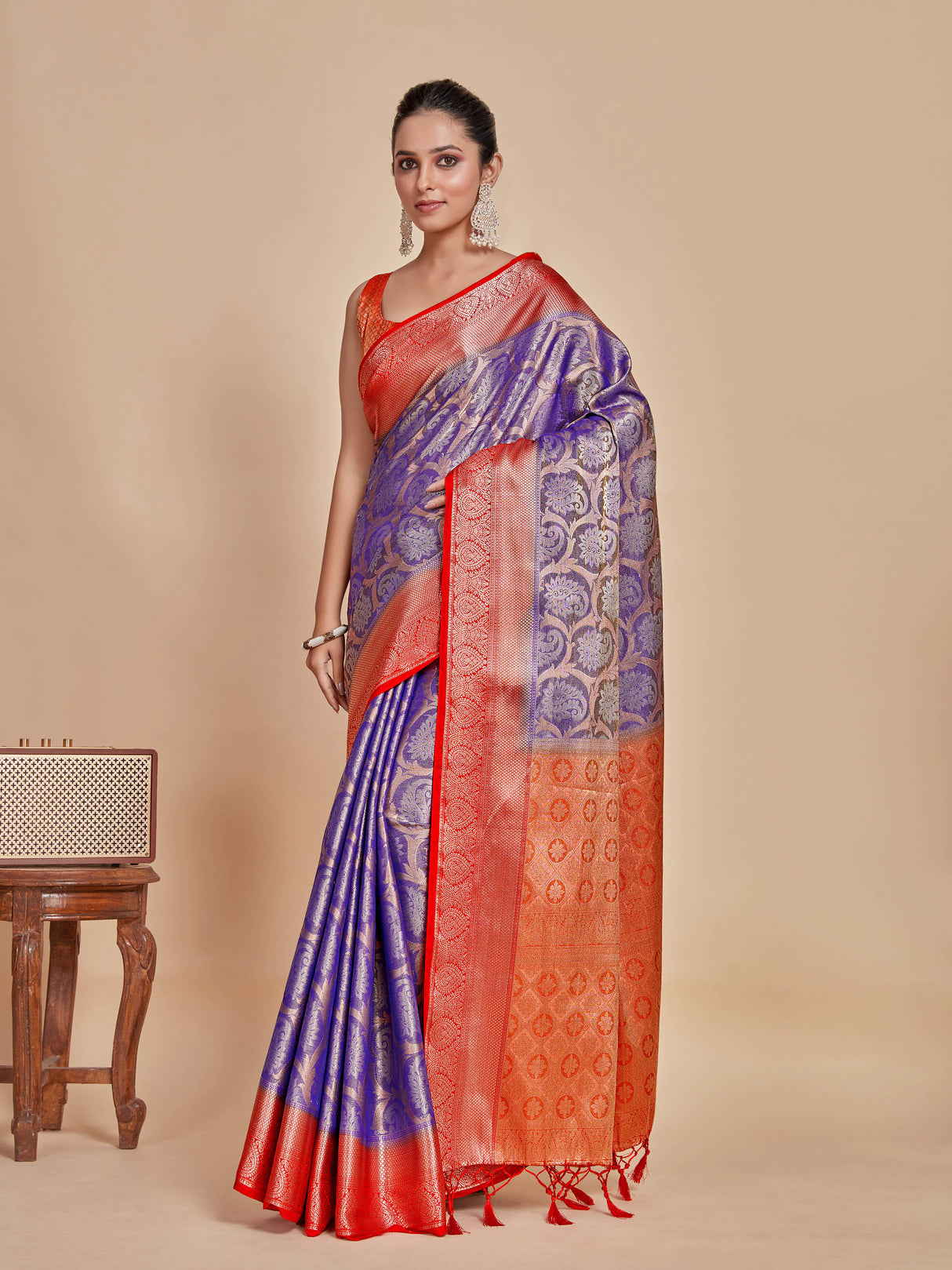 Mimosa Women's Woven Design Kanjivaram Style Art Silk Saree With Blouse Piece : SA0000385RBFREE