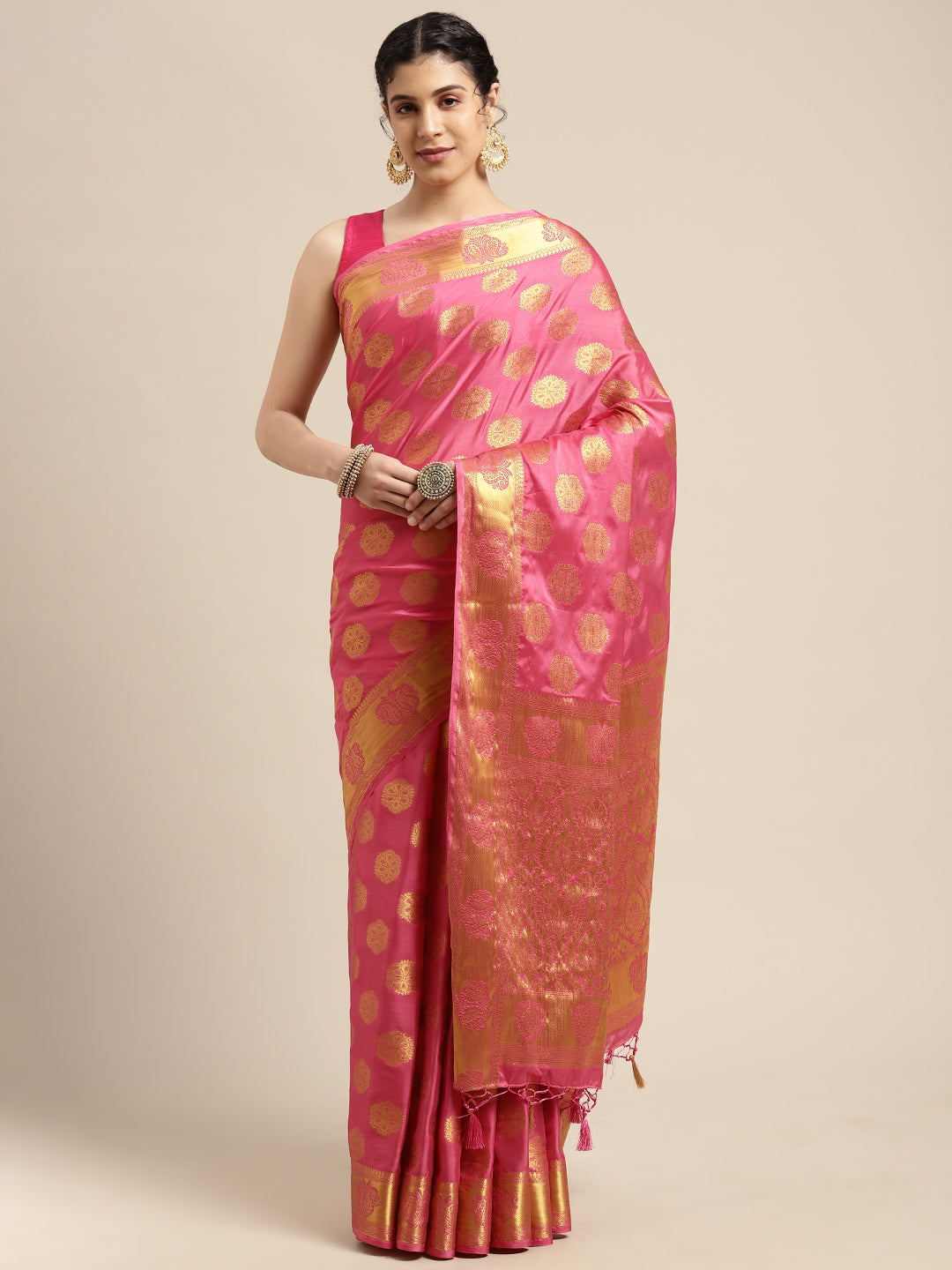 Mimosa Womens Crepe Saree Mysore Silk Gajjari Color