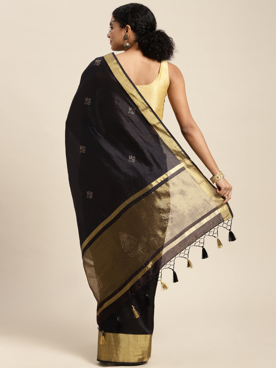 Mimosa Womens Art Silk Saree Kanjivaram Black Color