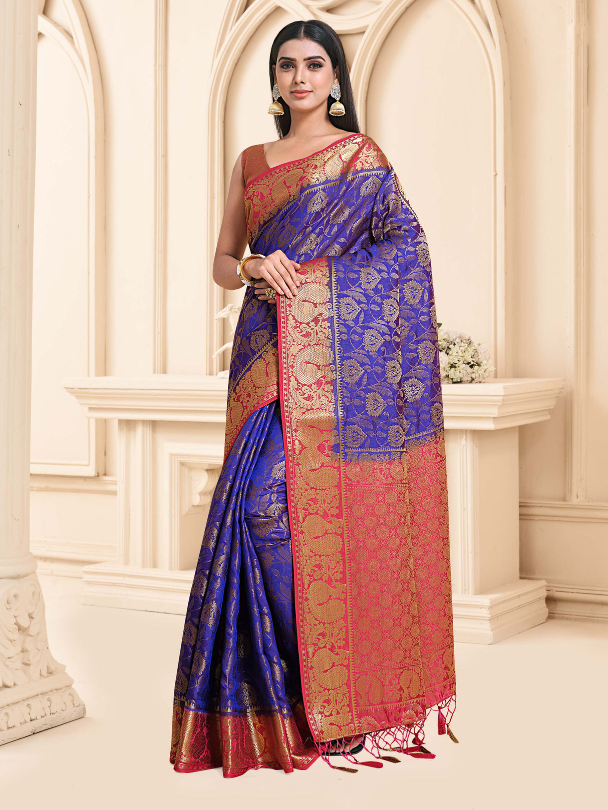 Mimosa Womens Art Silk Saree Kanjivaram Royal Blue Color