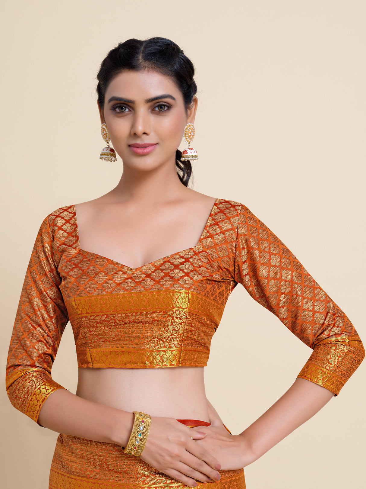 Mimosa Womens Art Silk Saree Kanjivaram Rust Color