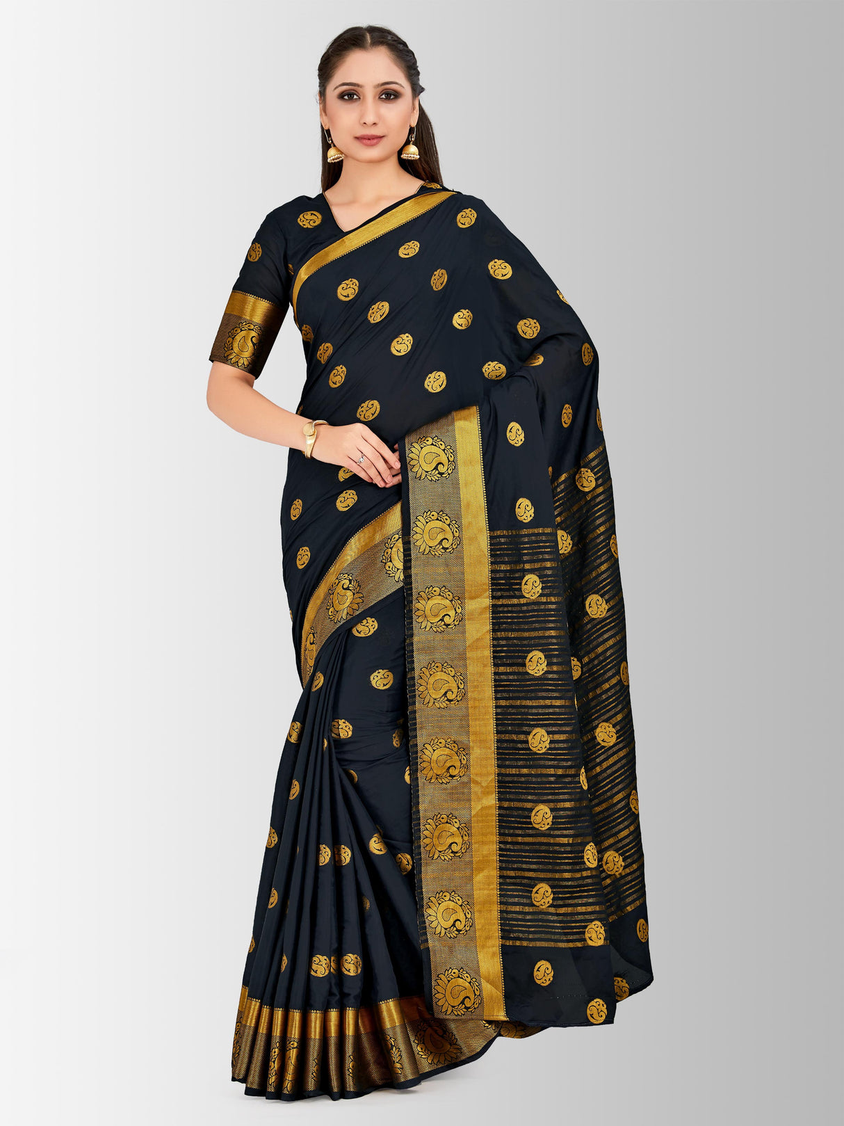 Mimosa Womens Crepe Saree Mysore Silk Black Color