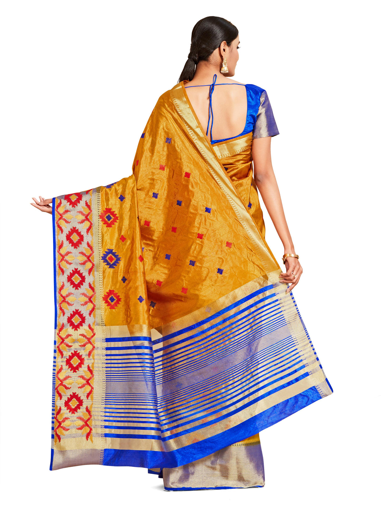 Mimosa Womens Art Silk Saree Kanjivaram style Mustard Color