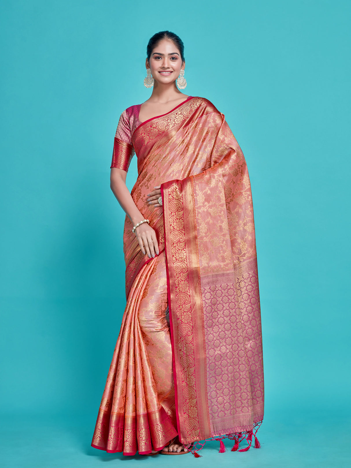 Mimosa Women's Woven Design Kanjivaram Style Art Silk Saree With Blouse Piece : SA0000375PCFREE
