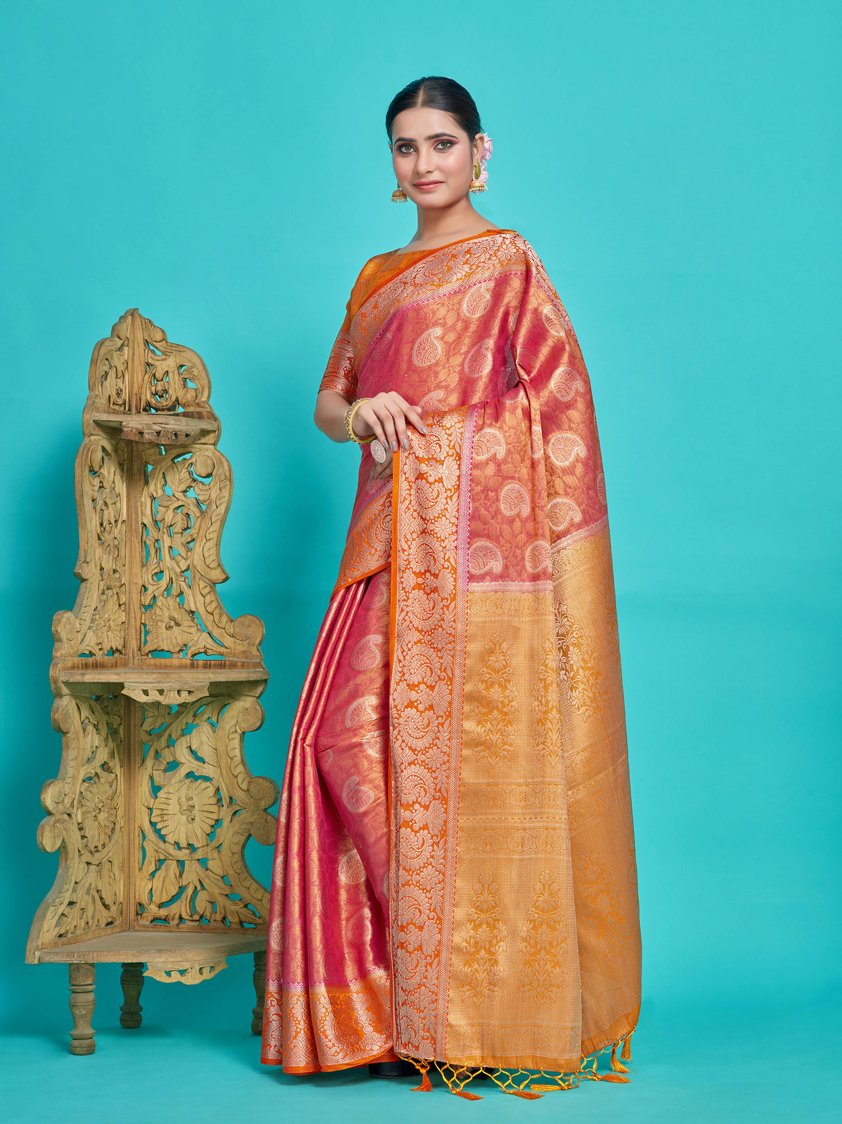 Mimosa Women's Woven Design Kanjivaram Style Art Silk Saree With Blouse Piece : SA0000412RNFREE