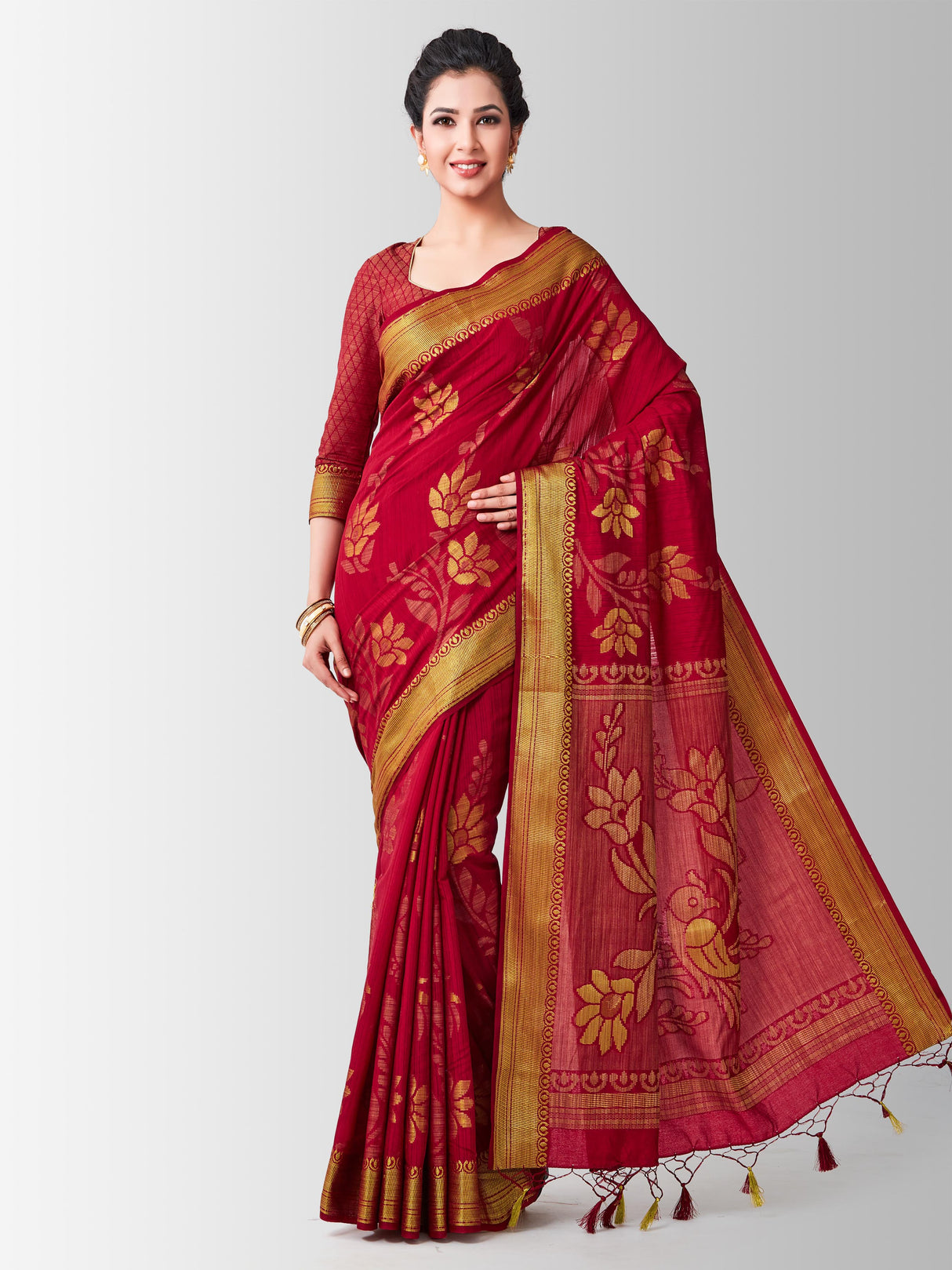 Mimosa Womens Art Silk Saree Kanjivaram Maroon Color