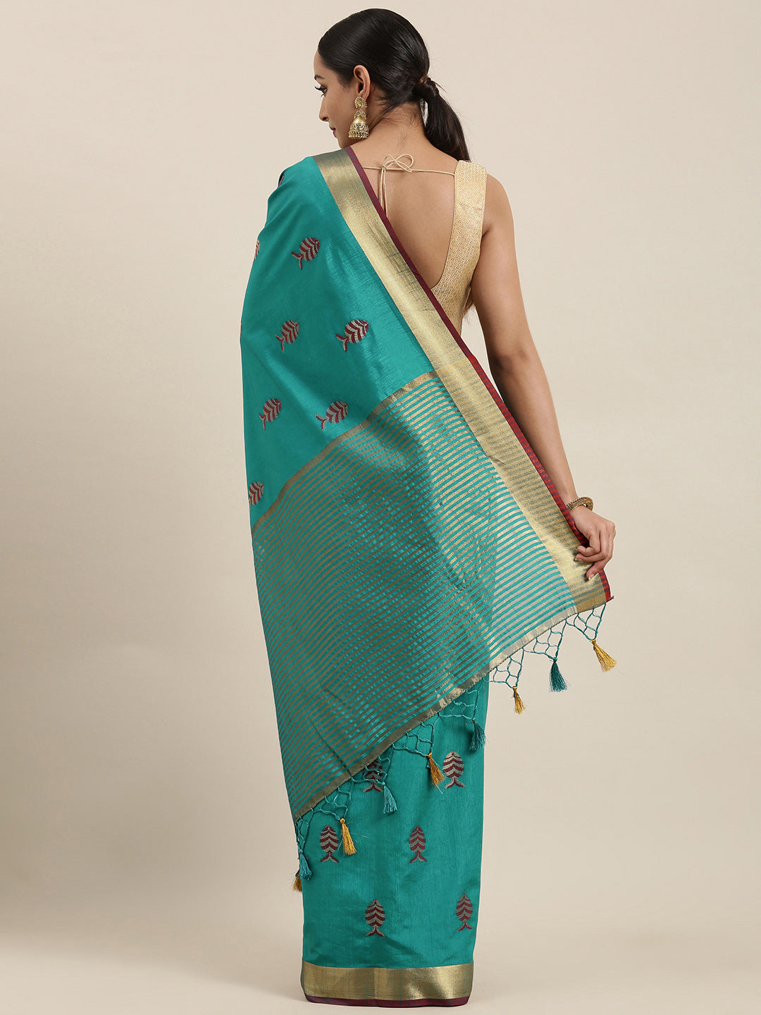 Mimosa Womens Art Silk Saree Kanjivaram style Saffire Color