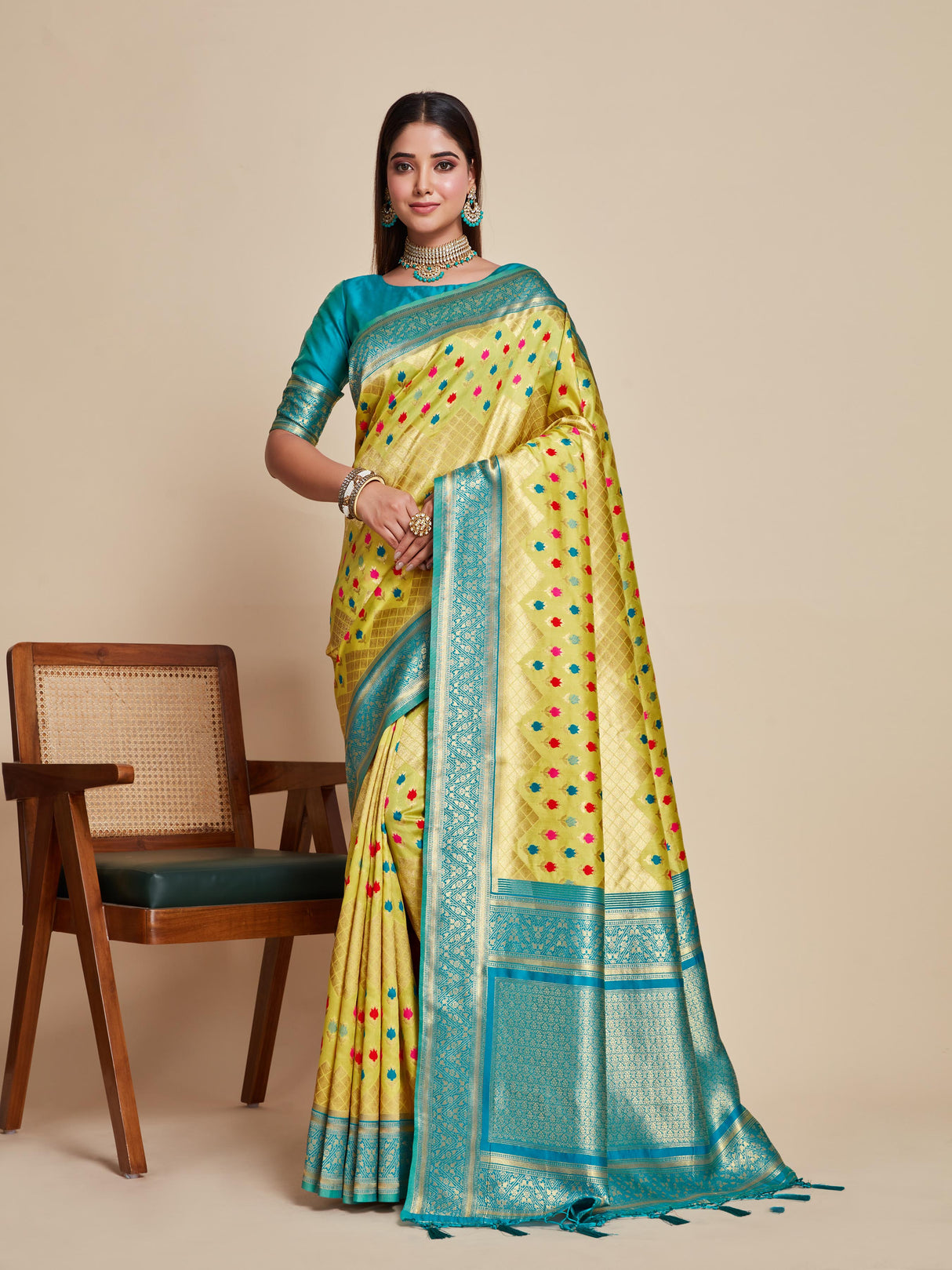 Mimosa Women's Woven Design Kanjivaram Art Silk Saree With Blouse Piece : SA00001062YLW