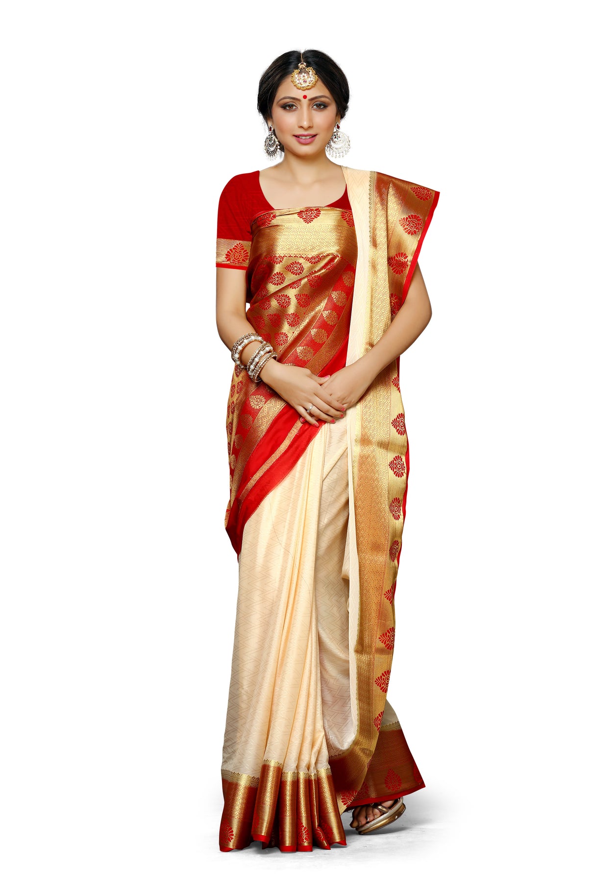 Mimosa Womens Crepe Saree Mysore Silk Halfwhite Color