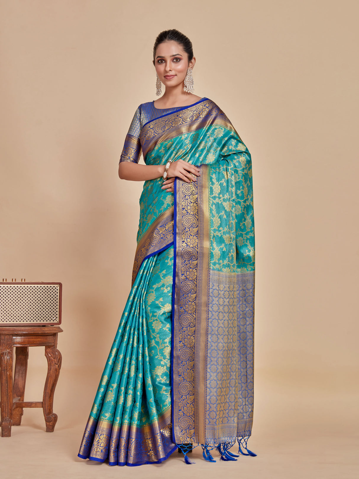 Mimosa Women's Woven Design Kanjivaram Style Art Silk Saree With Blouse Piece : SA0000375ANFREE