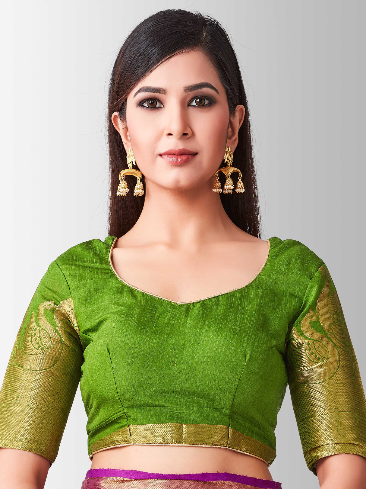 Mimosa Womens Linen Saree Kanjivaram style Mejanta Color