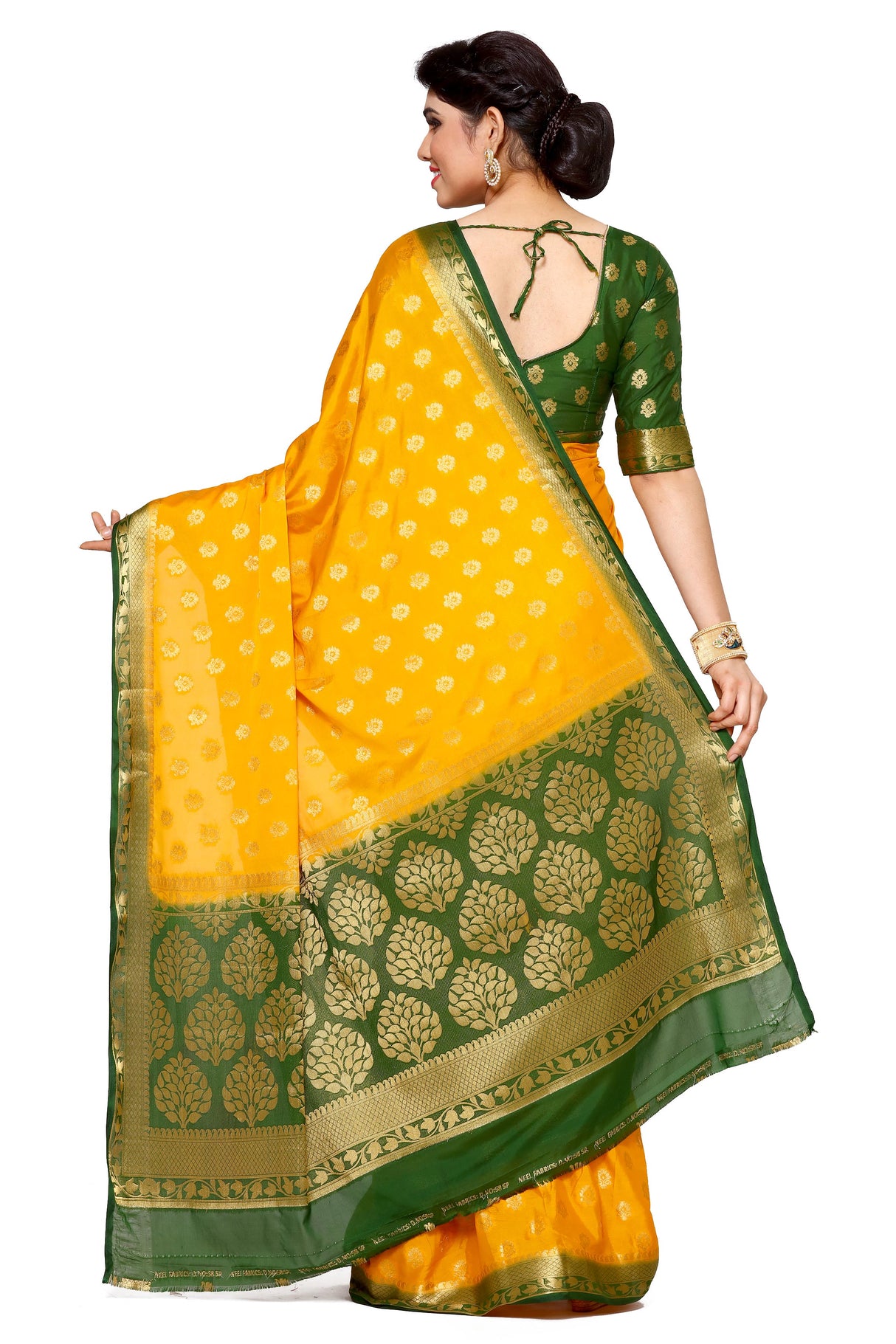 Mimosa Womens Crepe Saree Mysore Silk Gold Color