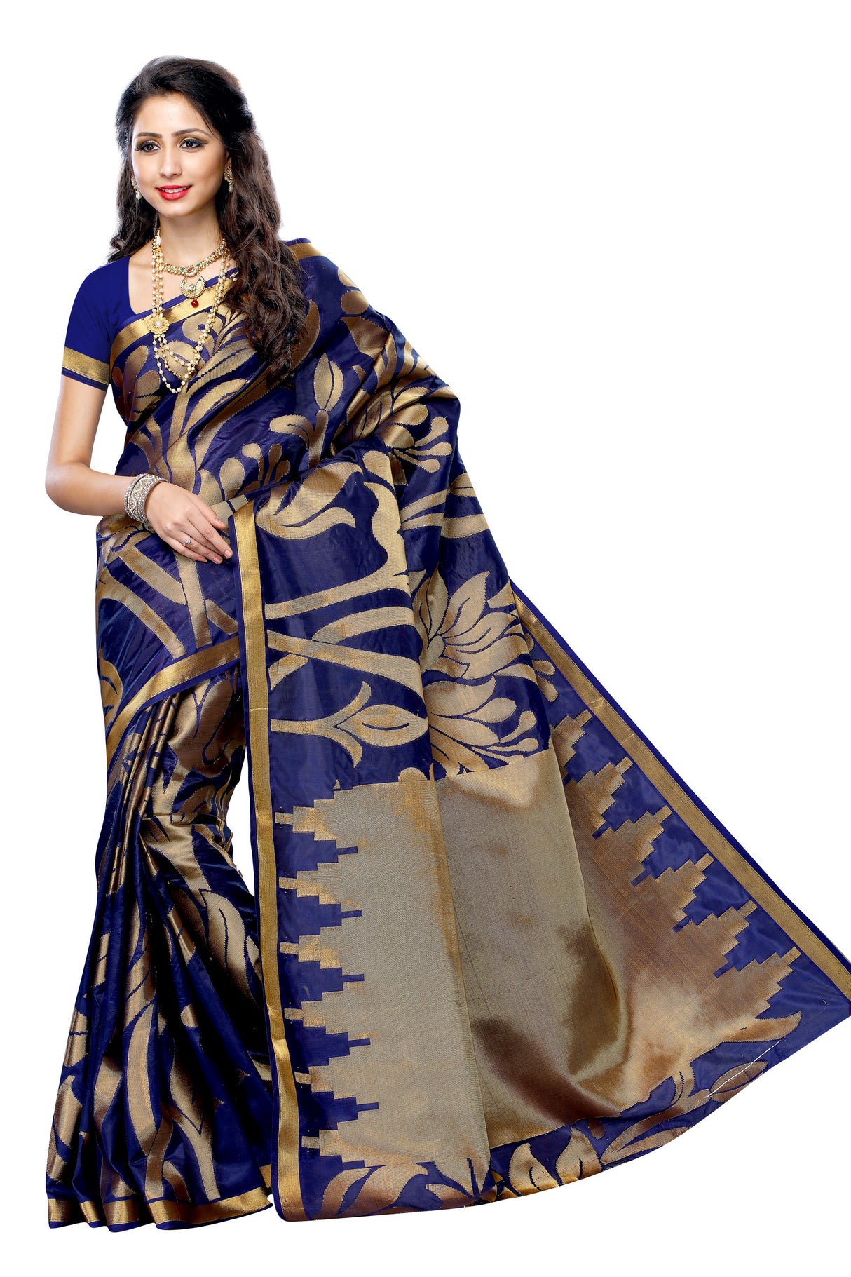Mimosa Womens Art Silk Saree Kanjivaram Navy Blue Color