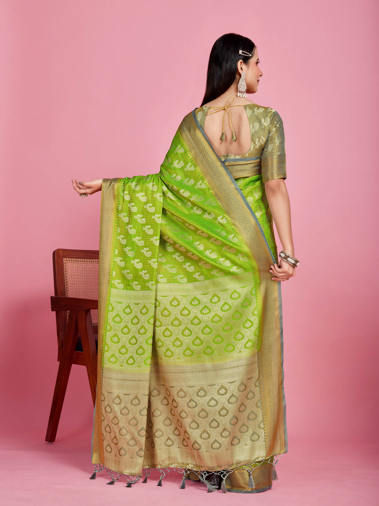 Mimosa Women's Woven Design Kanjivaram Style Art Silk Saree With Blouse Piece : SA0000379LRFREE