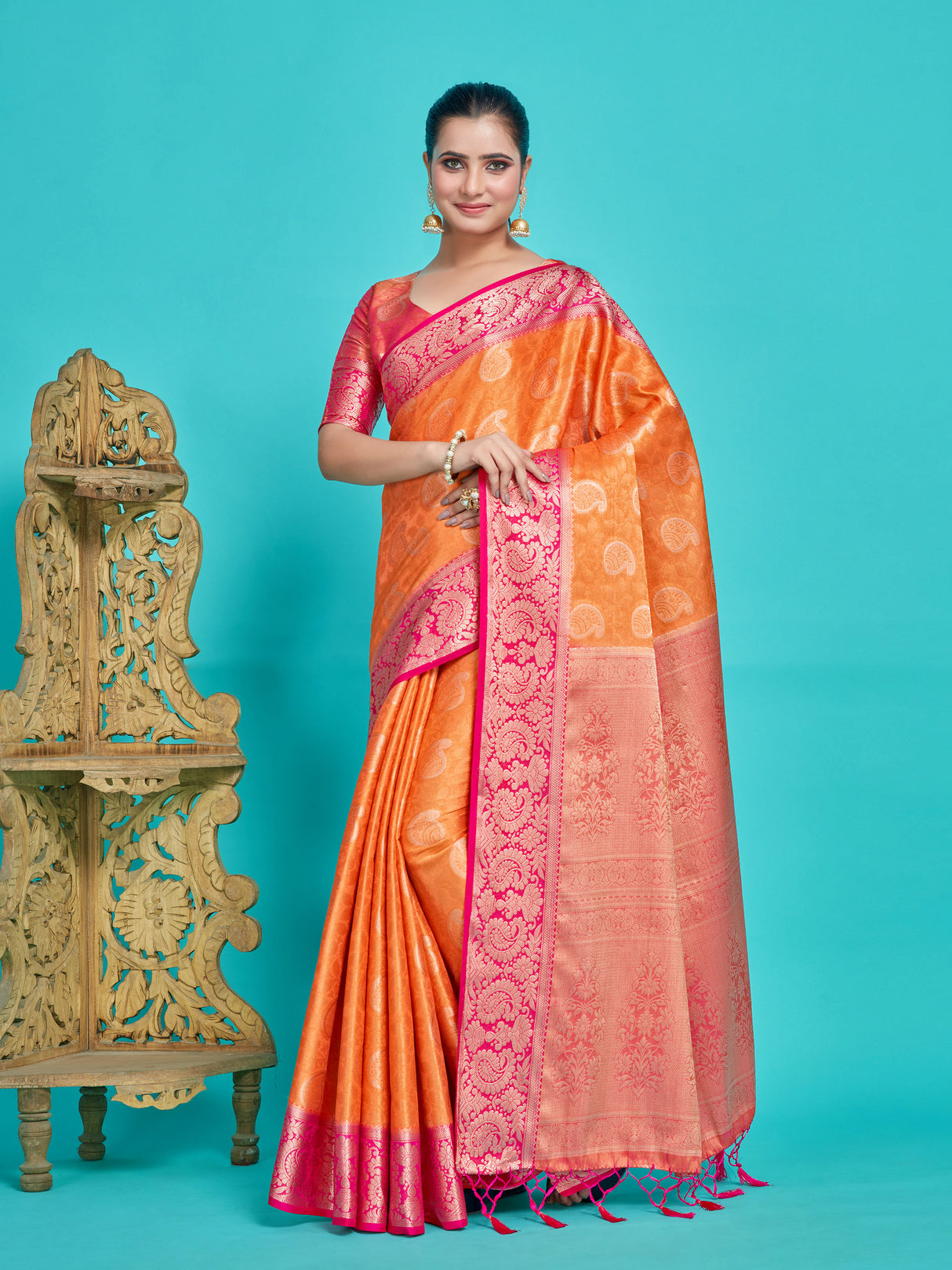 Mimosa Women's Woven Design Kanjivaram Style Art Silk Saree With Blouse Piece : SA0000412PCFREE