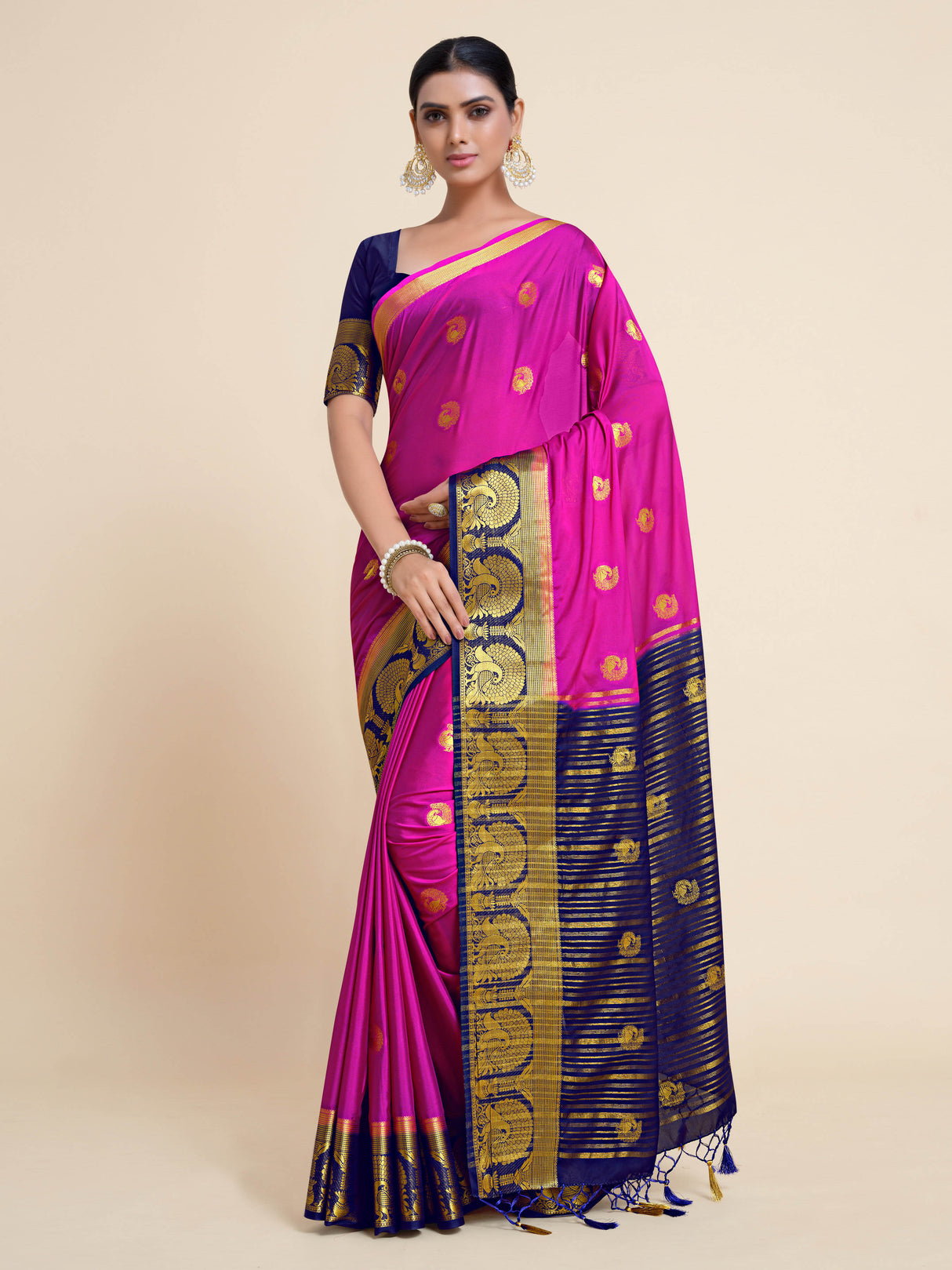 Mimosa Womens Crepe Saree Mysore Silk style Rani Color