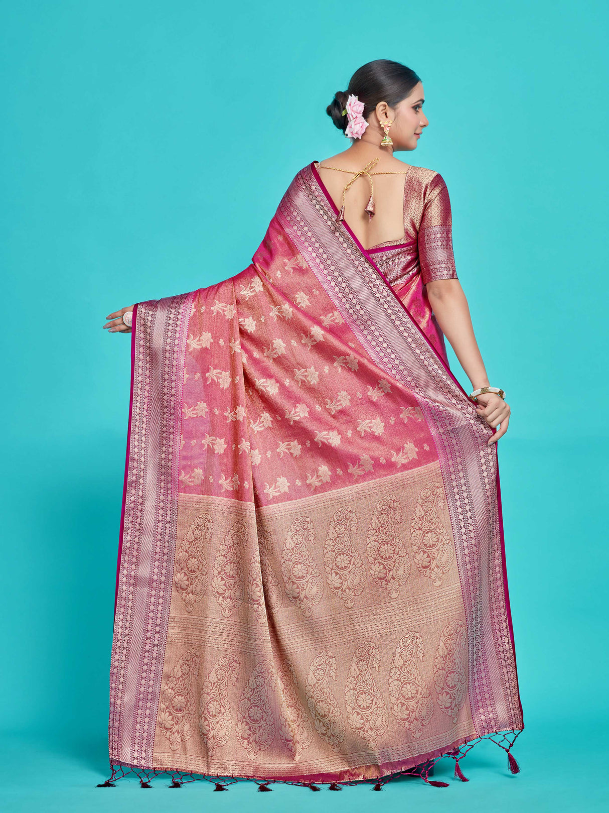 Mimosa Women's Woven Design Kanjivaram Style Art Silk Saree With Blouse Piece : SA0000376RNFREE