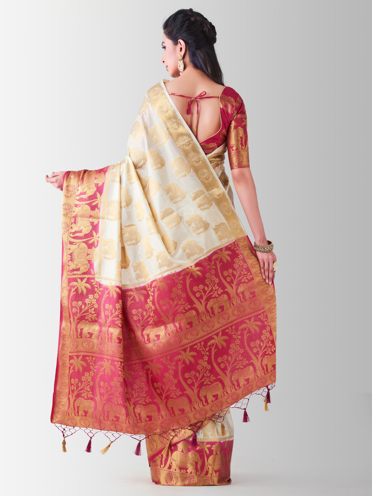 Mimosa Womens Art Silk Saree Kanjivaram Halfwhite Color