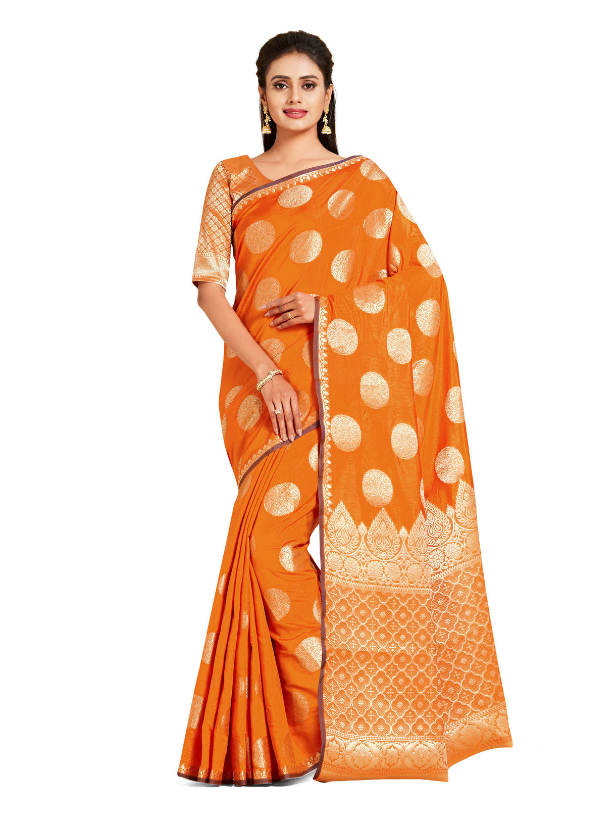 Mimosa Womens Art Silk Saree Kanjivaram Orange Color