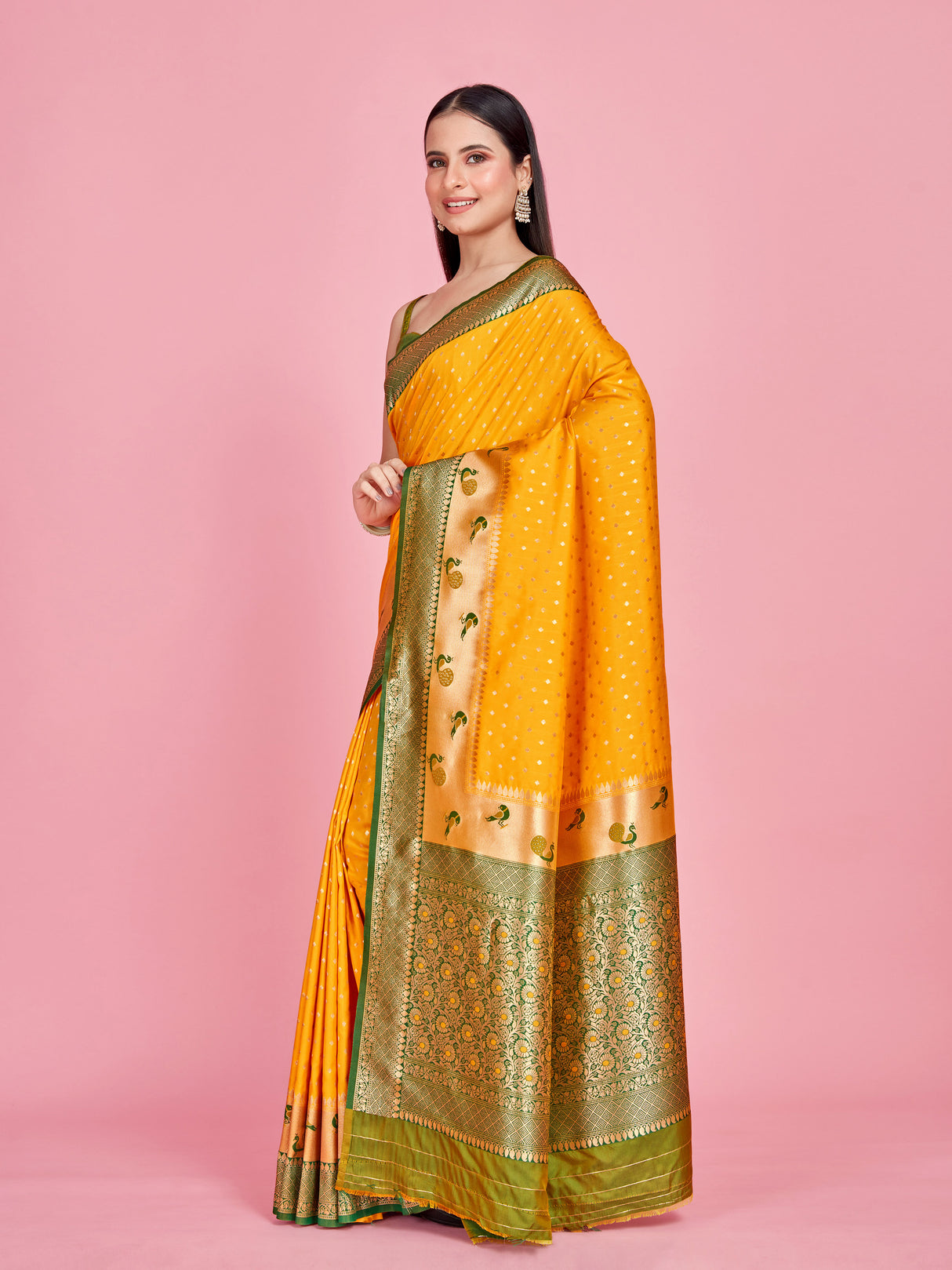 Mimosa Women's Woven Design Paithani Style Art Silk Saree With Blouse Piece : SA00001350GDFREE