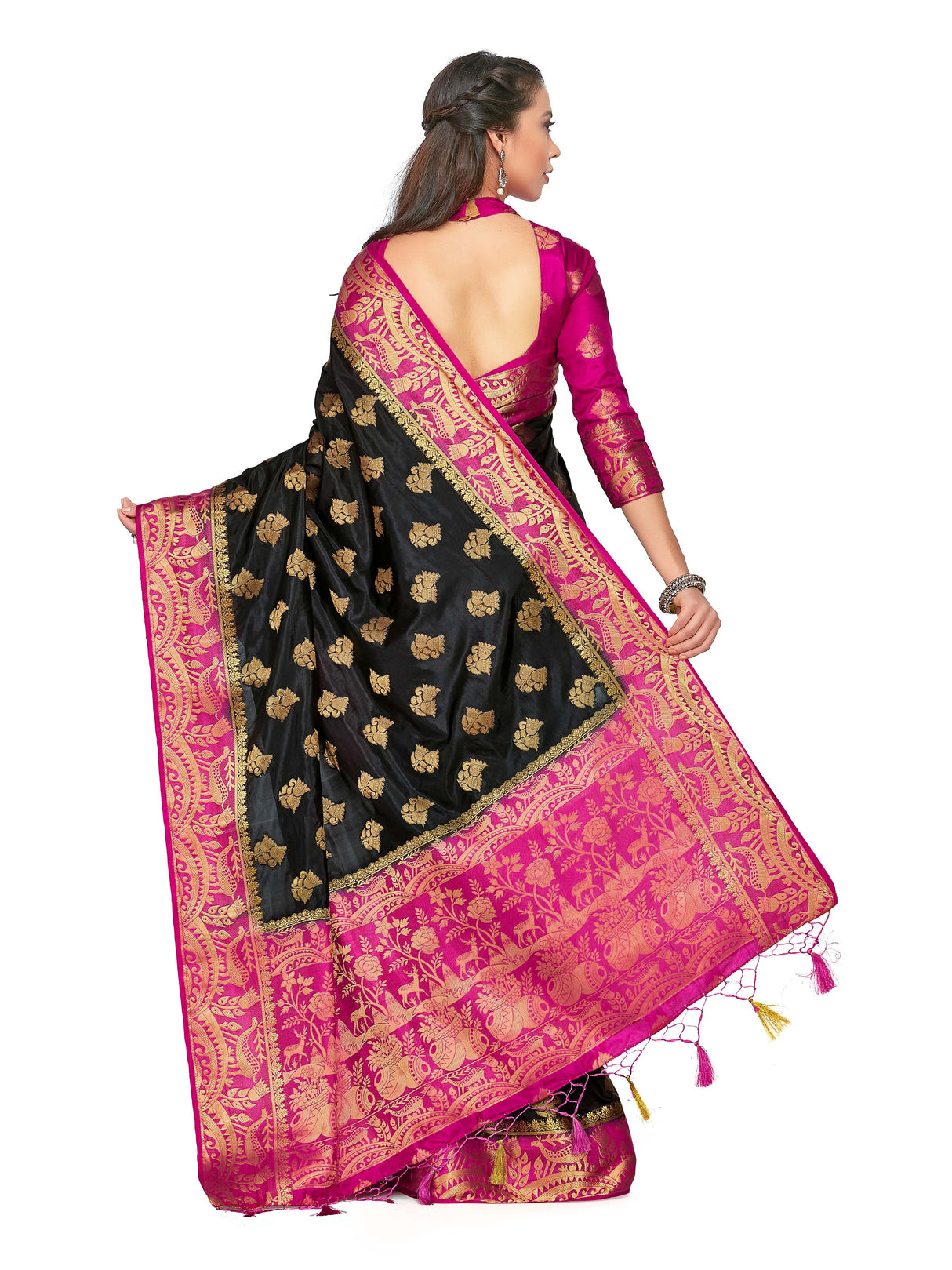 Mimosa Womens Art Silk Saree Kanjivaram Black Color