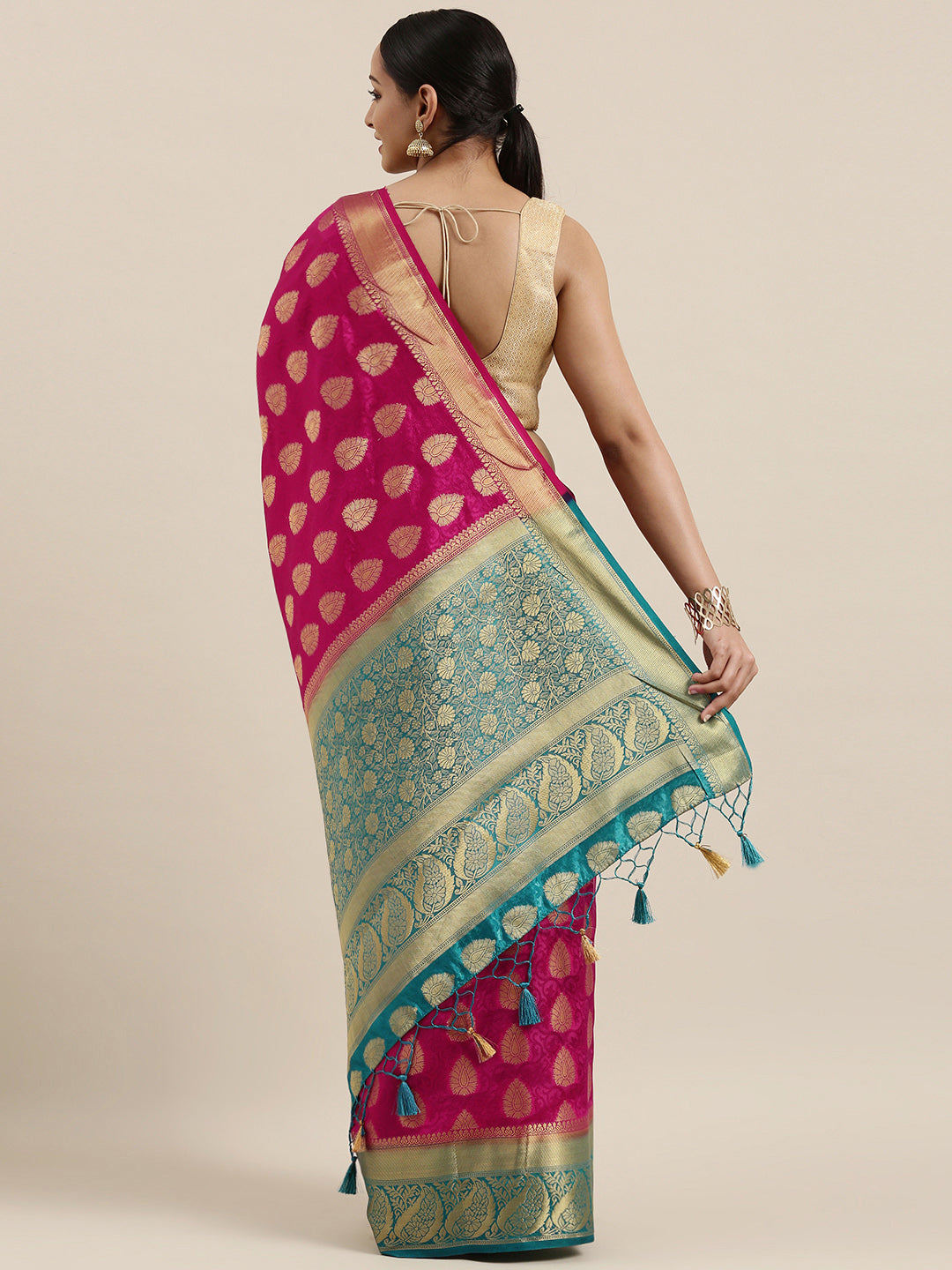 Mimosa Womens Art Silk Saree Kanjivaram Rani Color