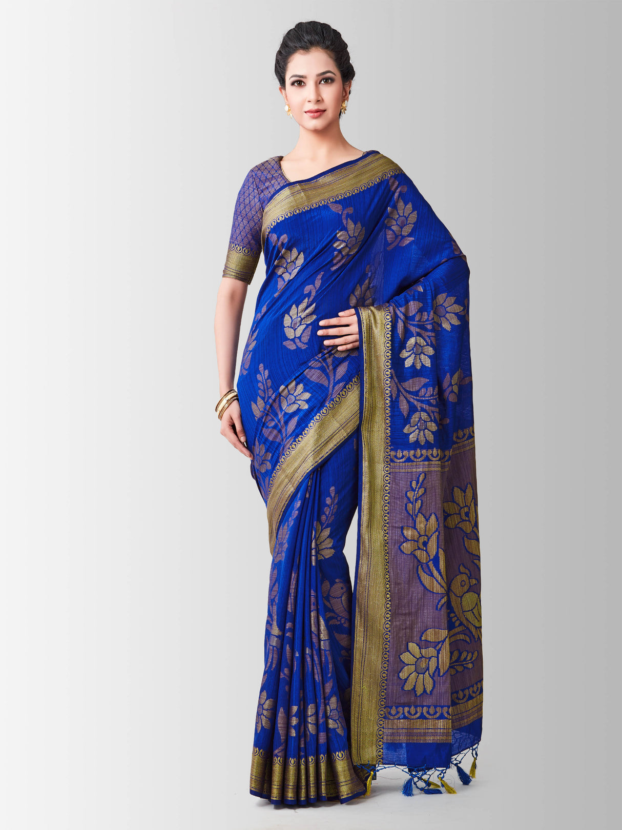Mimosa Womens Art Silk Saree Kanjivaram Royal Blue Color