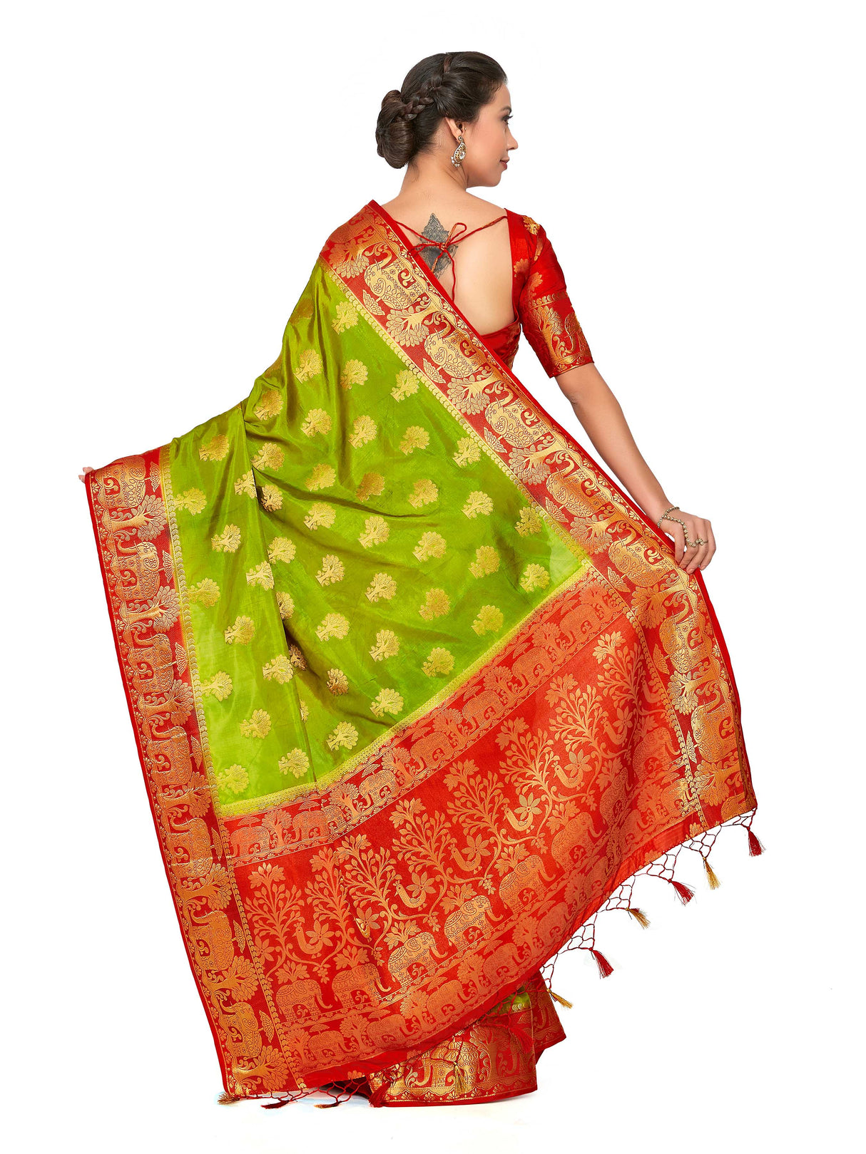Mimosa Womens Art Silk Saree Kanjivaram Olive Color