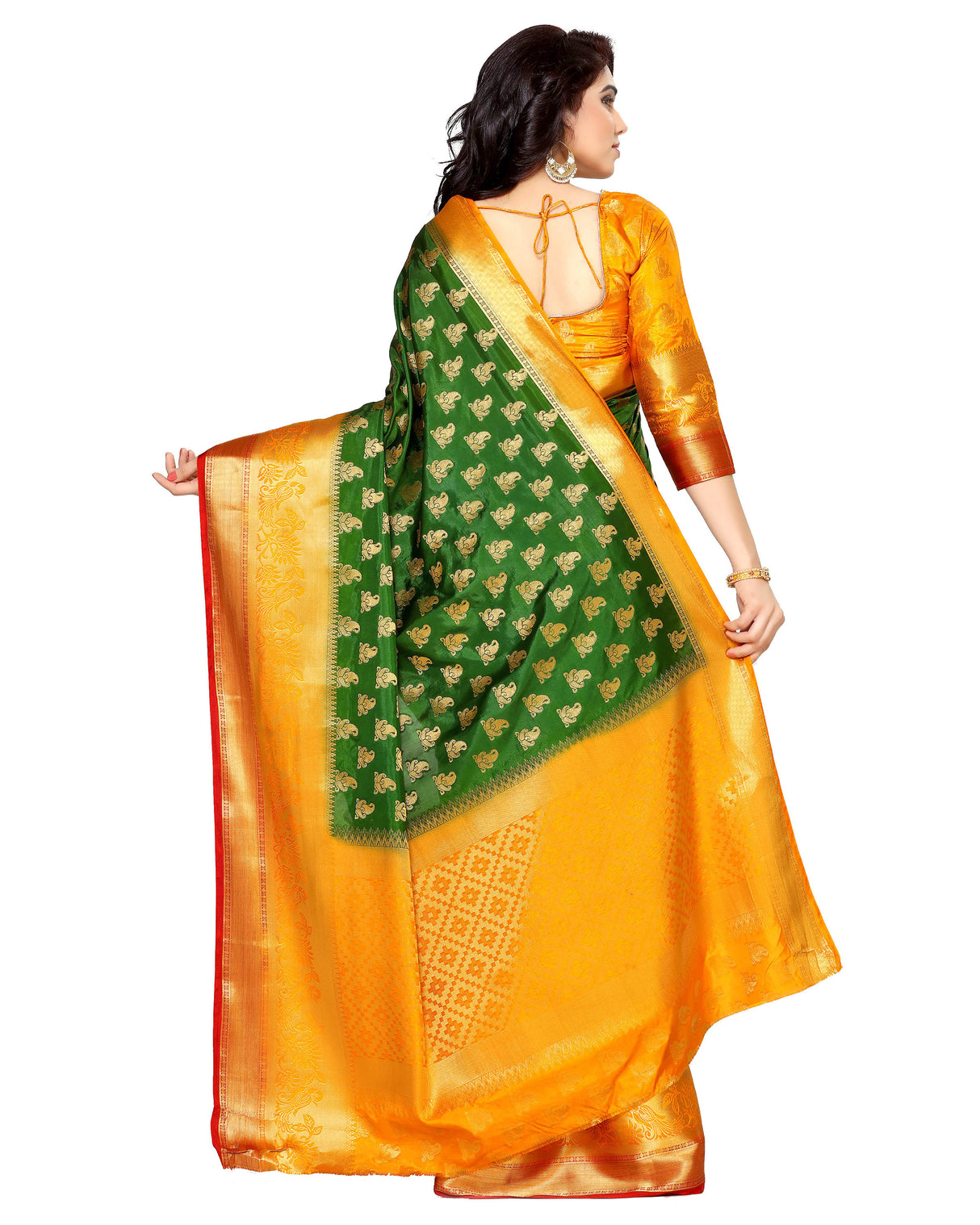 Mimosa Womens Art Silk Saree Kanjivaram BGreen Color