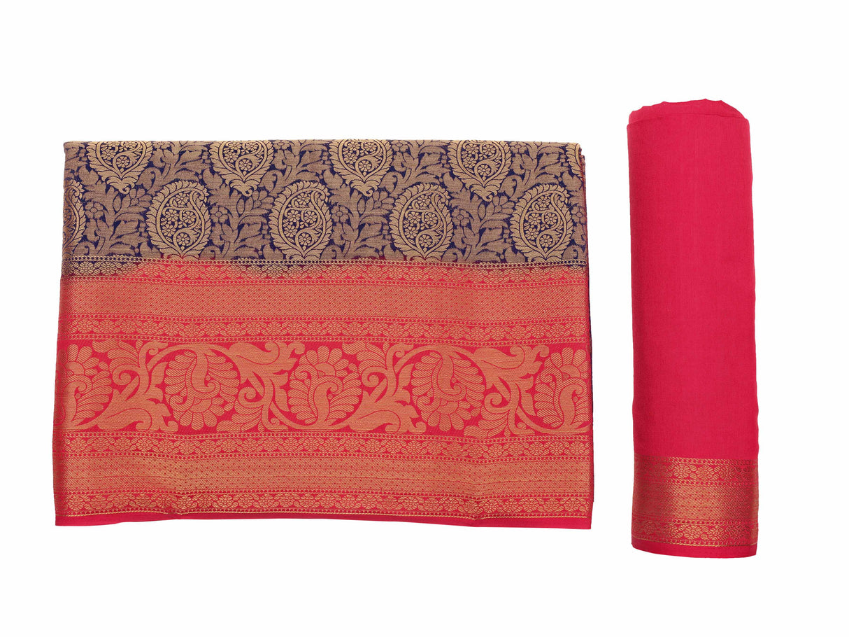 Mimosa Womens Art Silk Saree Kanjivaram Navy Blue Color