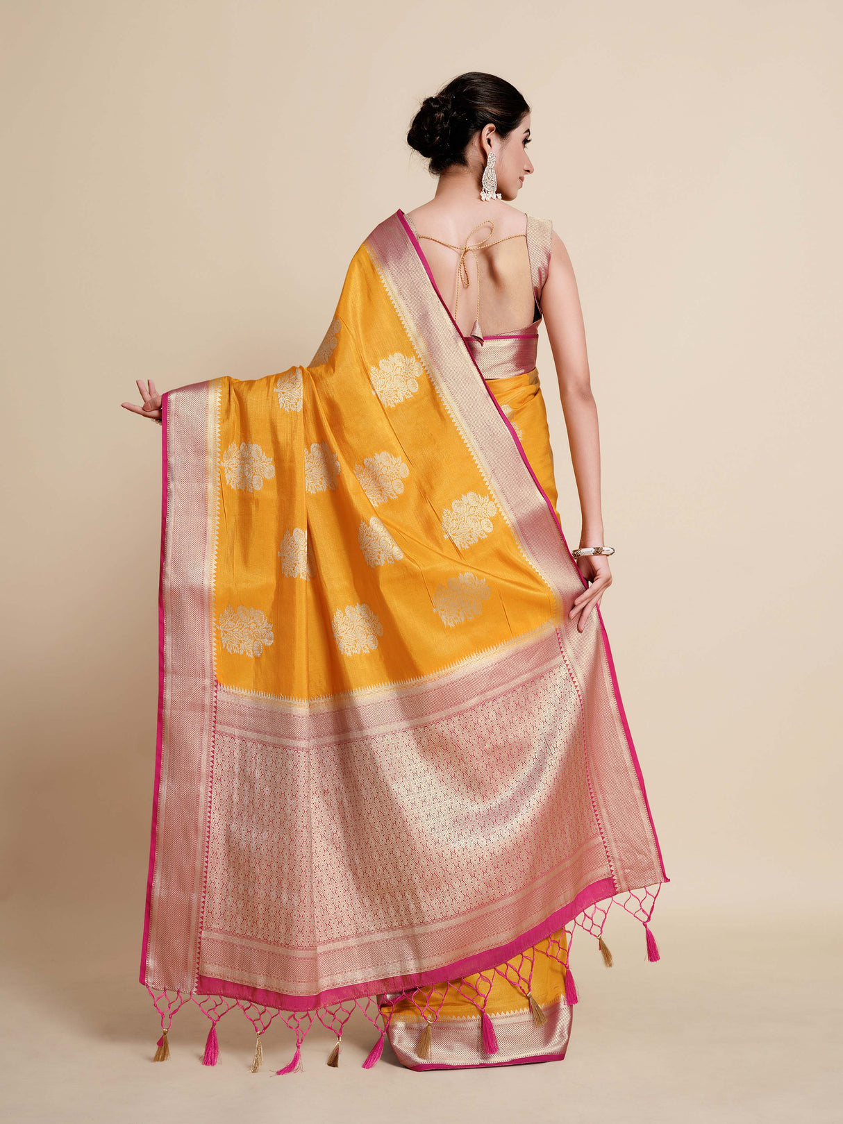 Mimosa Womens Art Silk Saree Kanjivaram Gold Color