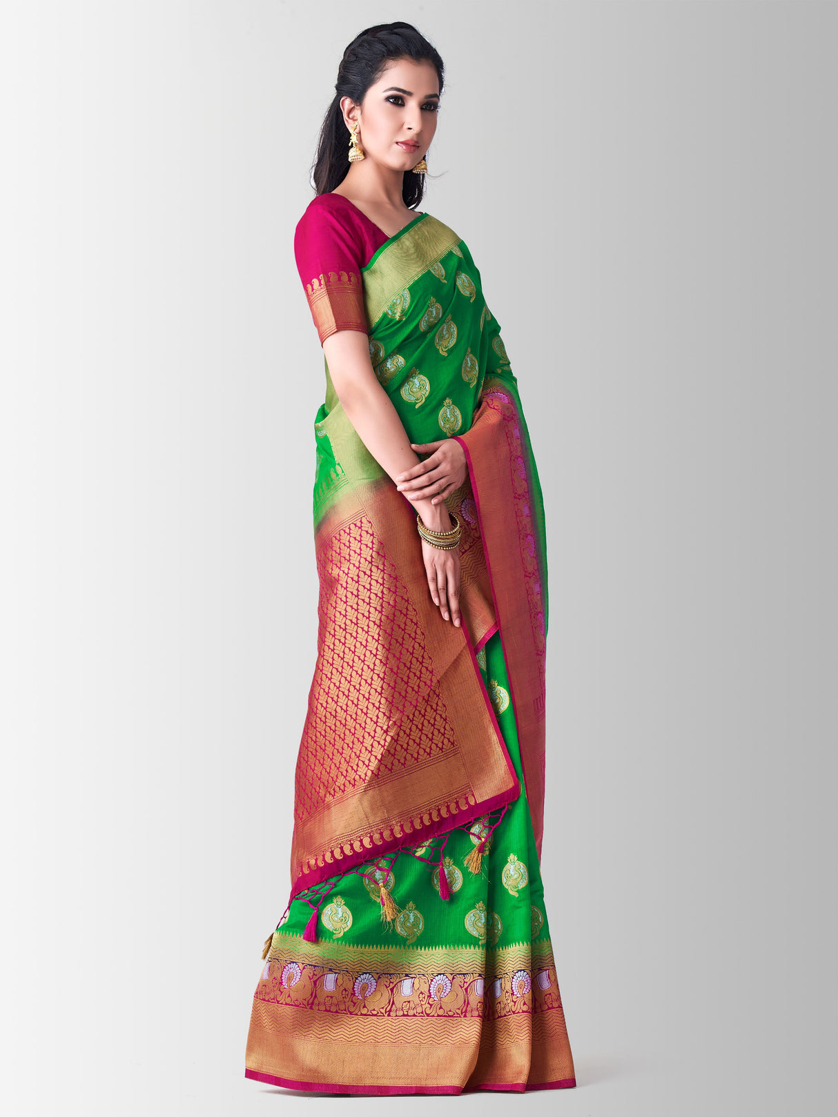 Mimosa Womens Art Silk Saree Kanjivaram Rama Color