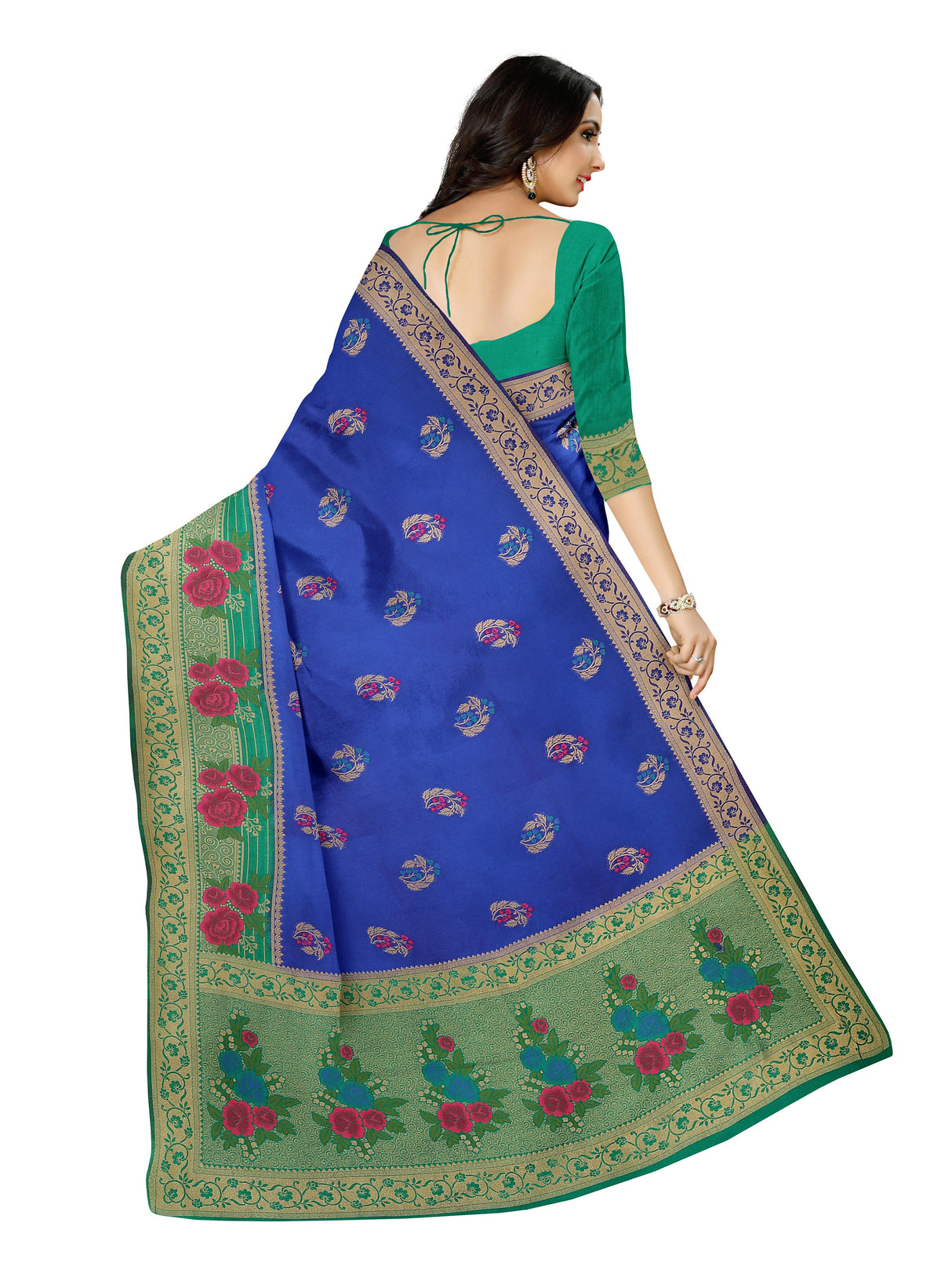 Mimosa Womens Art Silk Saree Patola Royal Blue Color