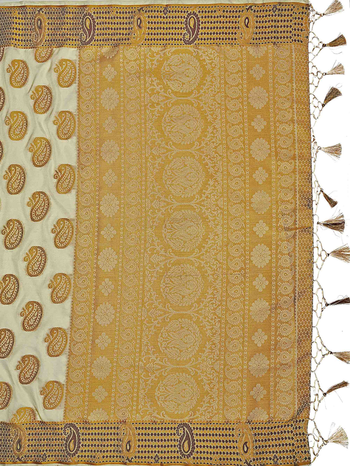 Mimosa Womens Art Silk Saree Kanjivaram Halfwhite Color