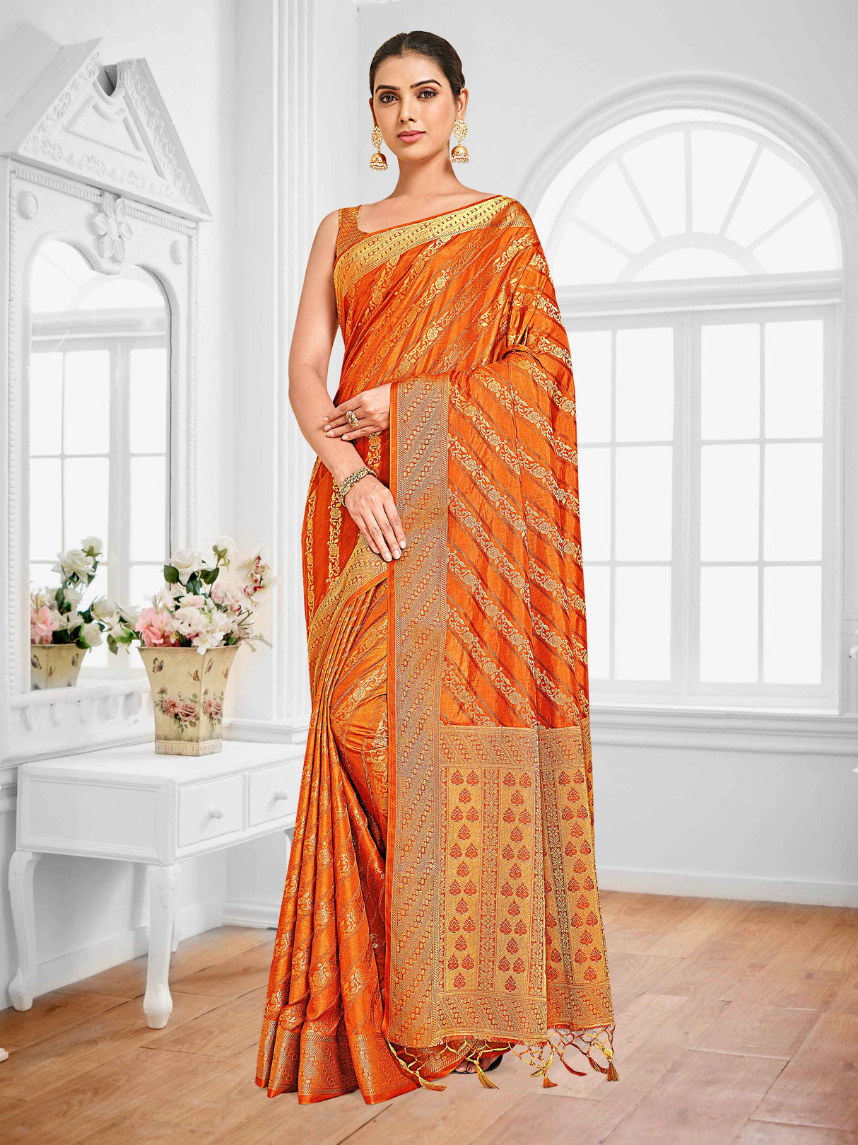 Mimosa Womens Art Silk Saree Kanjivaram Mustard Color