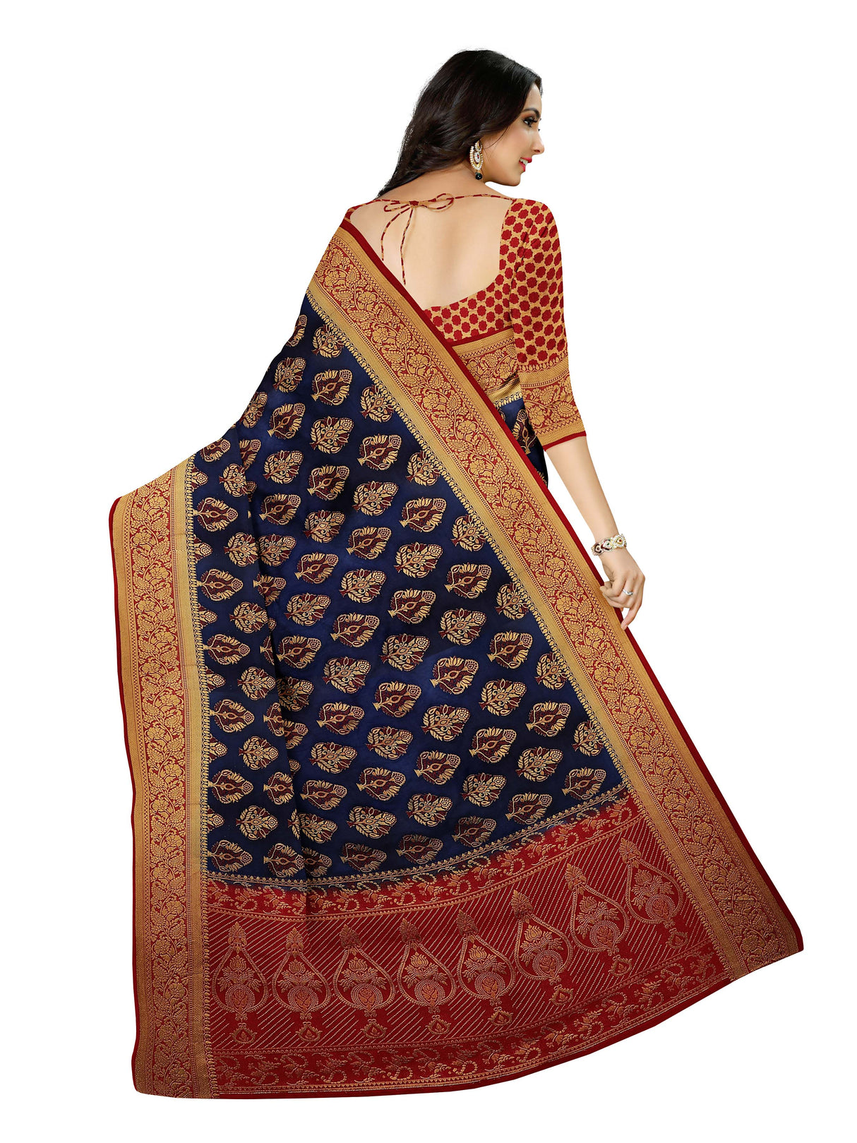 Mimosa Womens Art Silk Saree Patola Navy Blue Color