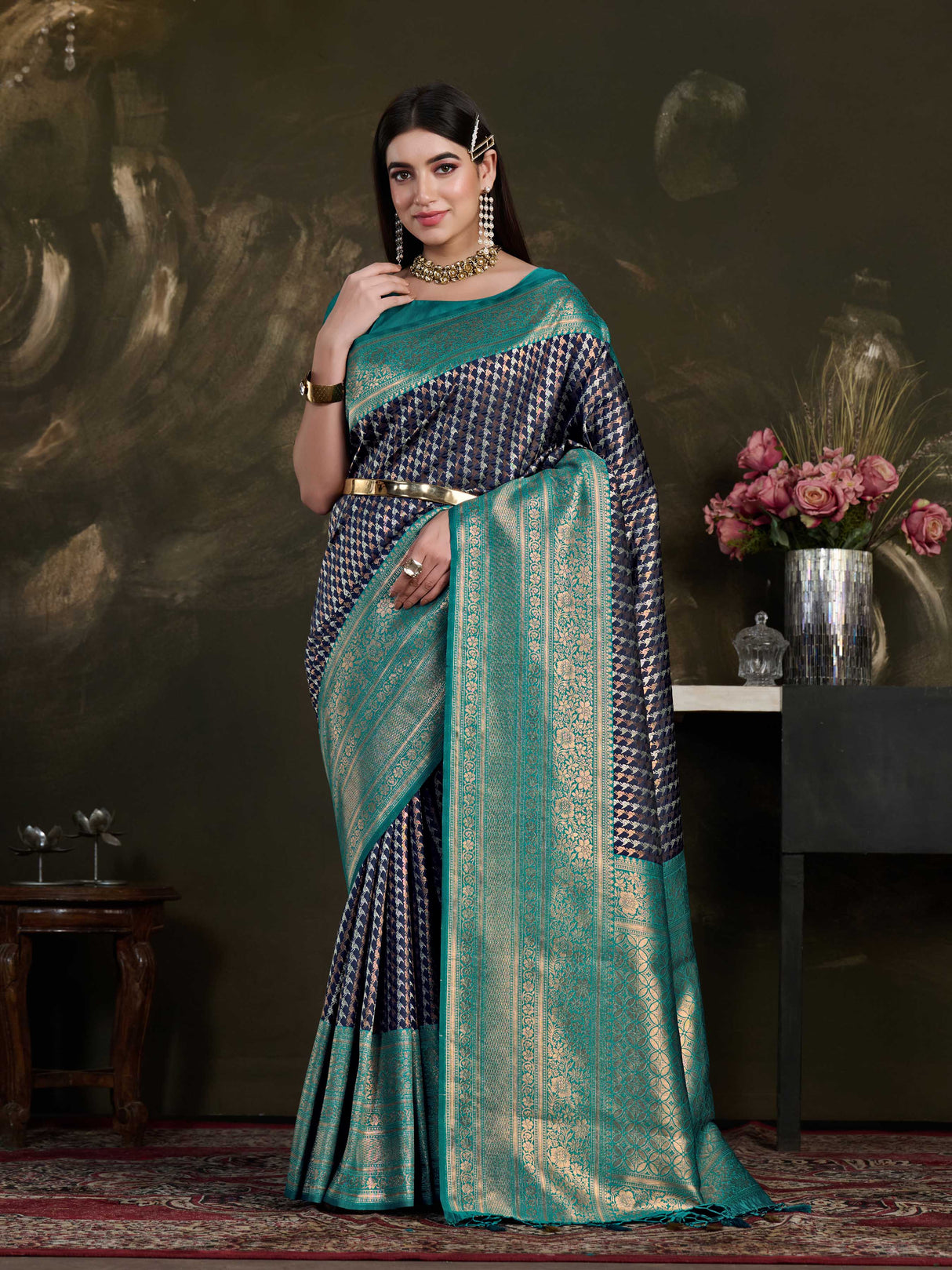 Mimosa Women's Woven Design Kanjivaram Art Silk Saree With Blouse Piece : SA0000907NV