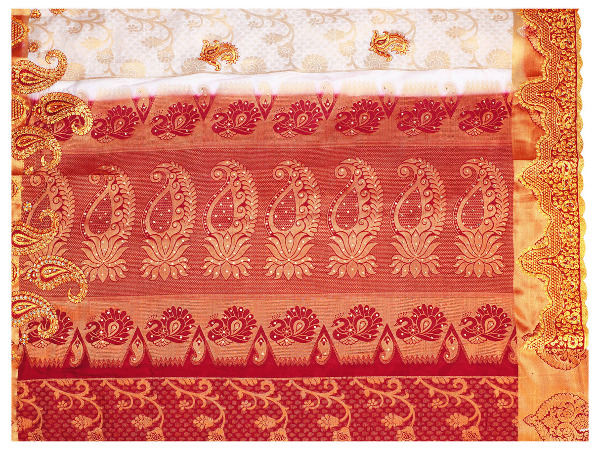 Mimosa Womens Art Silk Saree Kanjivaram Halfwhite Color