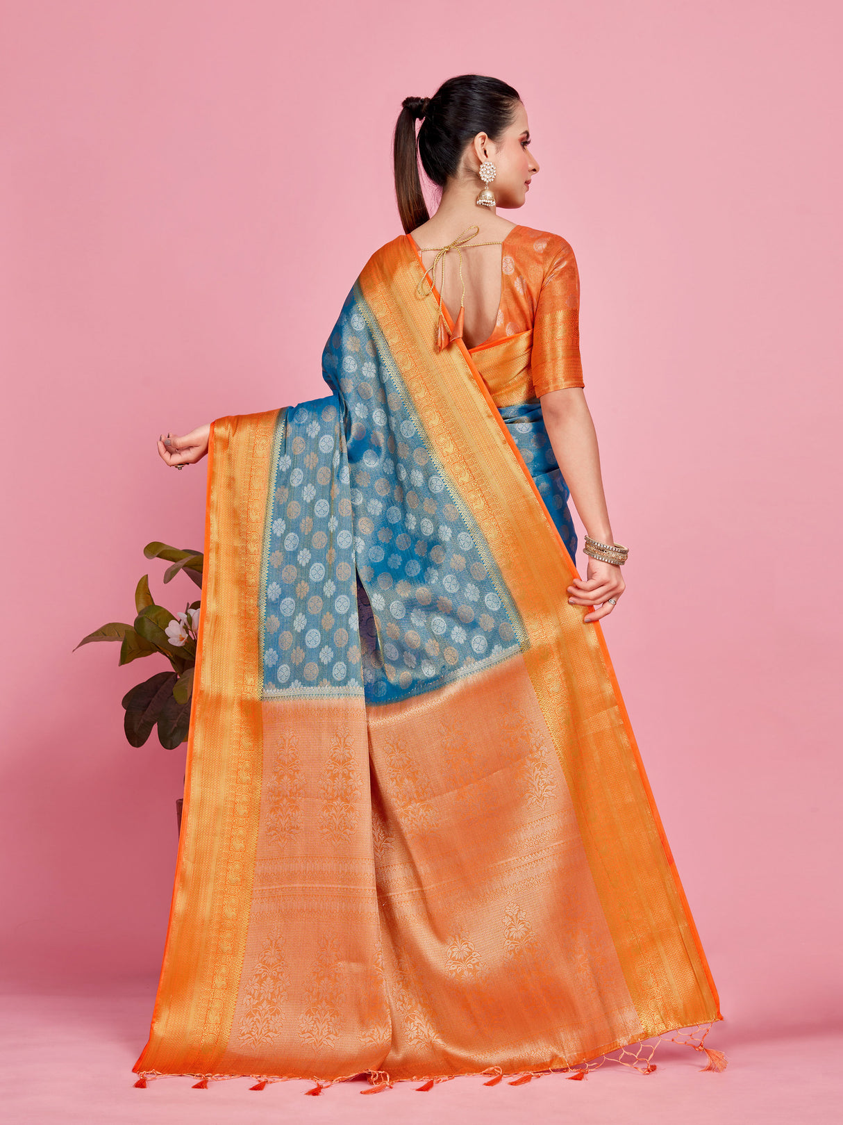 Mimosa Women's Woven Design Kanjivaram Style Art Silk Saree With Blouse Piece : SA0000410ANFREE