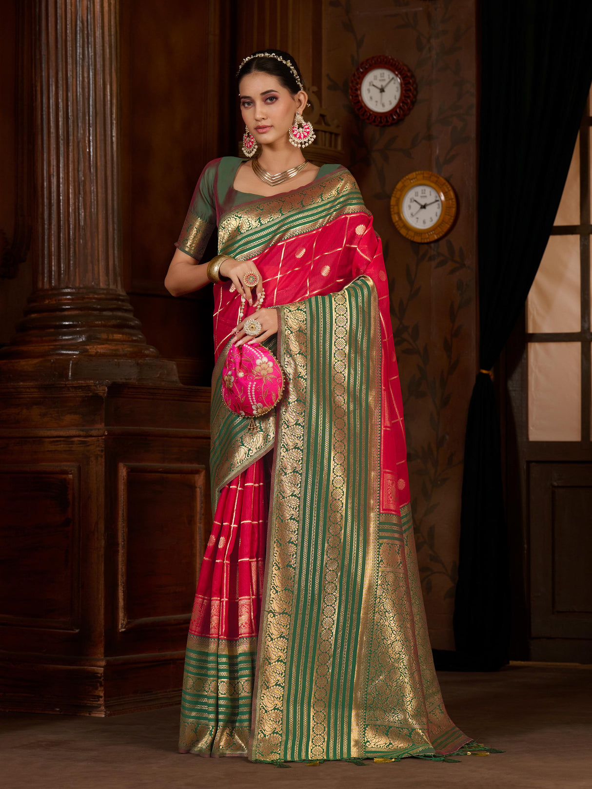 Mimosa Women's Woven Design Kanjivaram Style Art Silk Saree With Blouse Piece : SA0000870RN