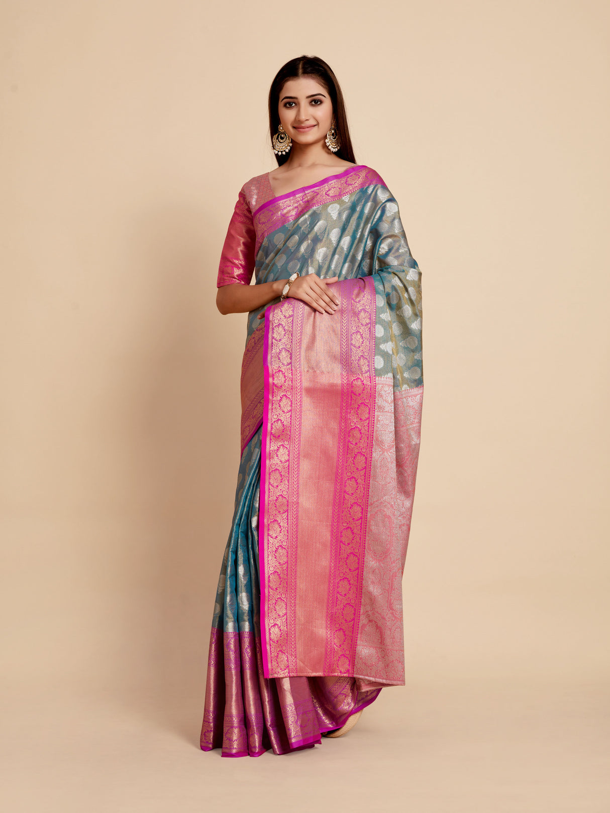 Mimosa Womens Art Silk Saree Kanjivaram Ananda Color