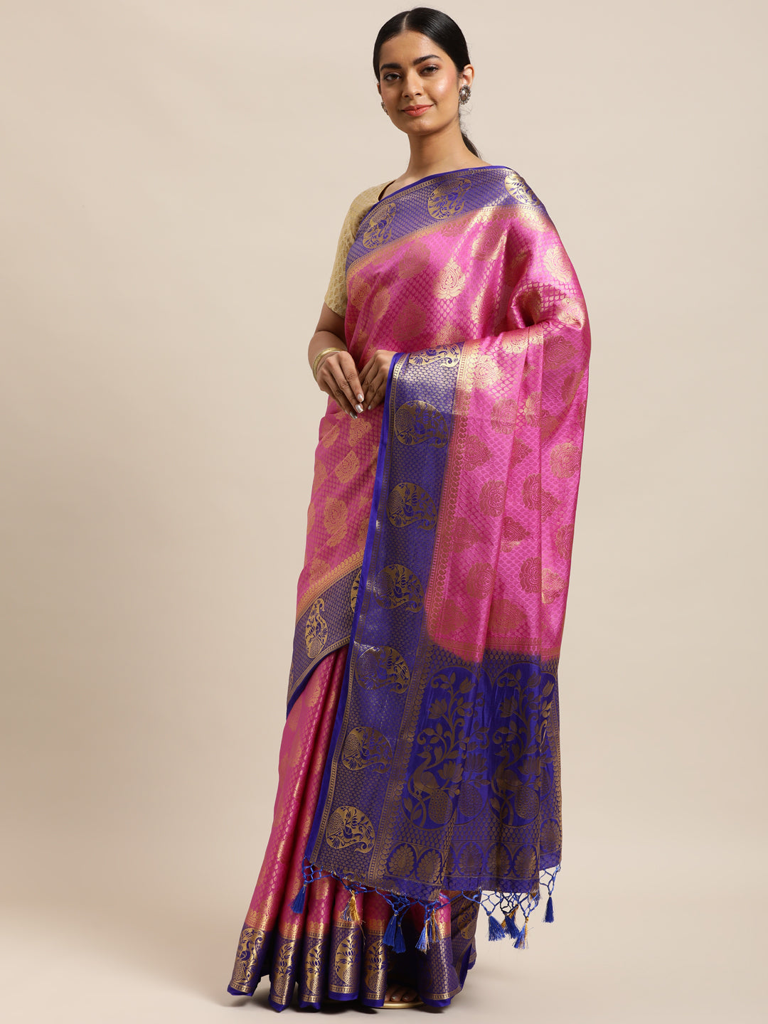 Mimosa Womens Art Silk Saree Kanjivaram Pink Color