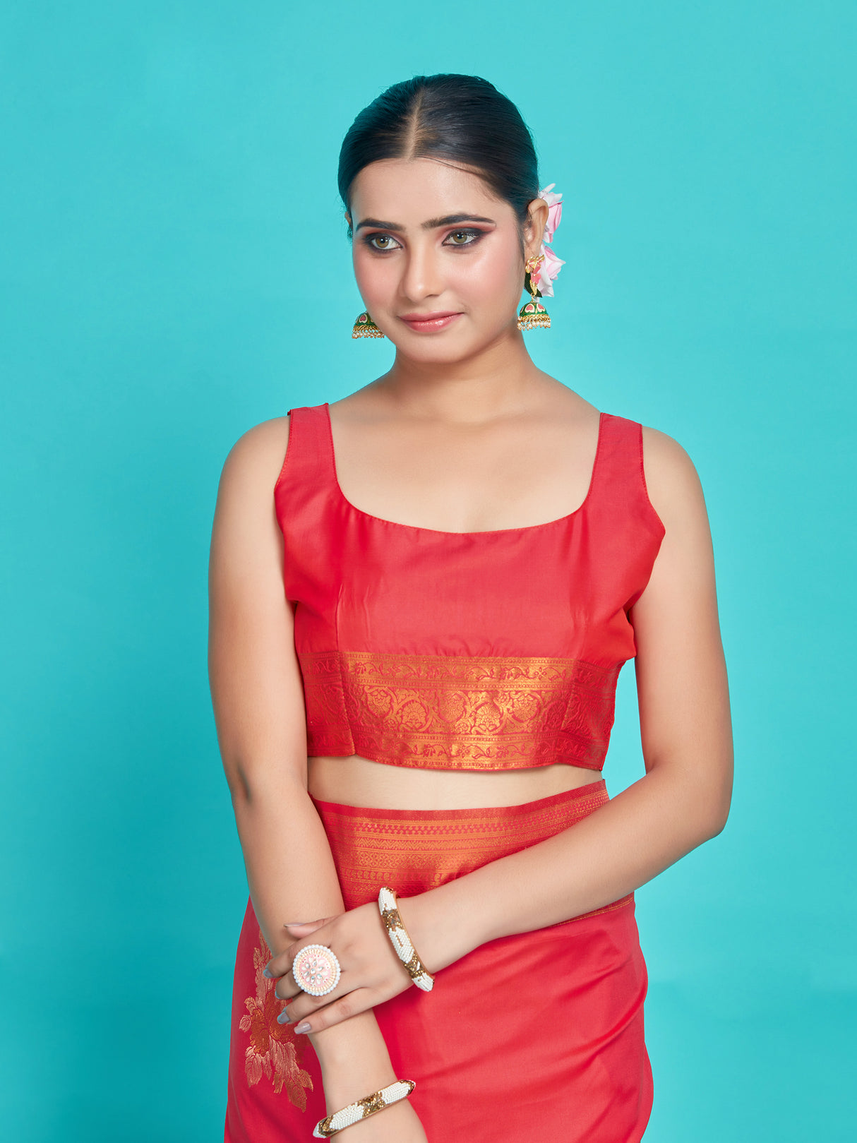 Mimosa Women's Woven Design Kanjivaram Style Art Silk Saree With Blouse Piece : SA00001384GJFREE