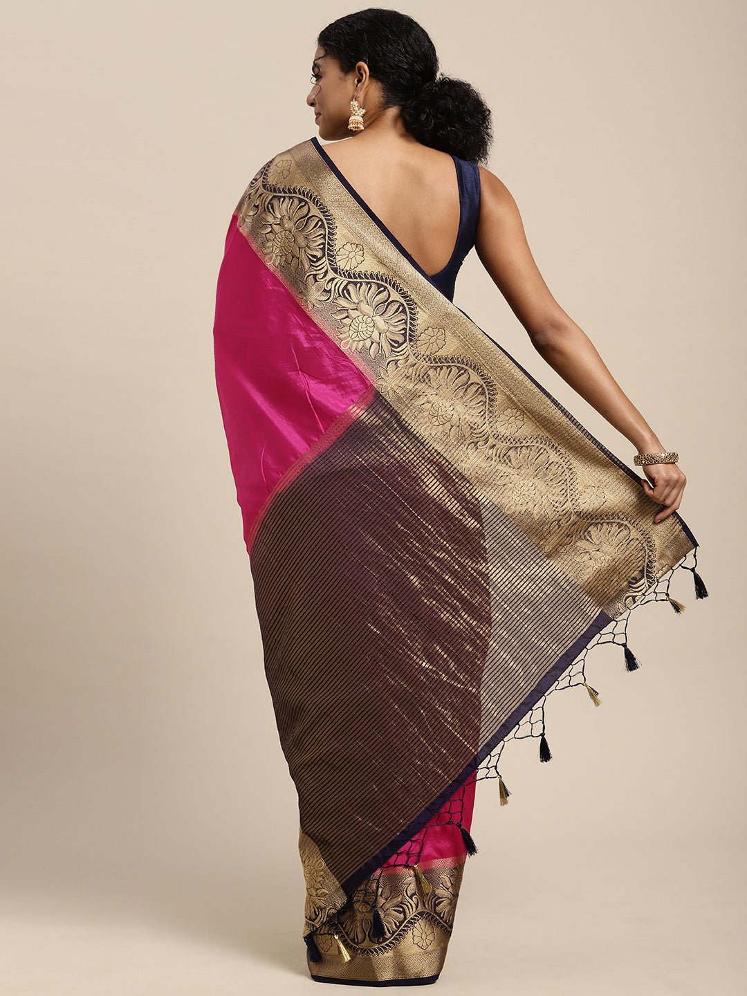 Mimosa Womens Art Silk Saree Kanjivaram Rani Color