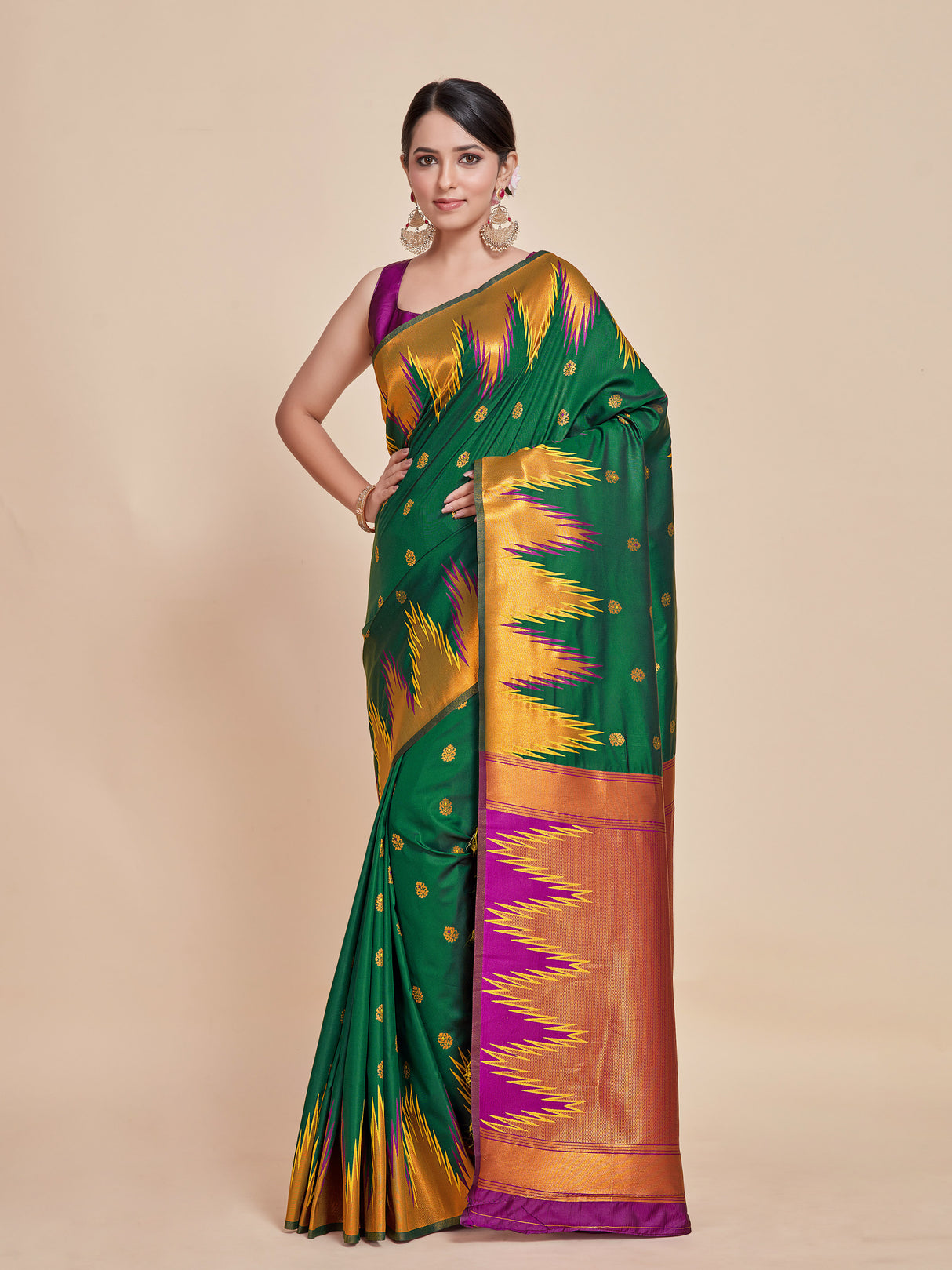 Mimosa Women's Woven Design Kanjivaram Style Art Silk Saree With Blouse Piece : SA00001386BGFREE