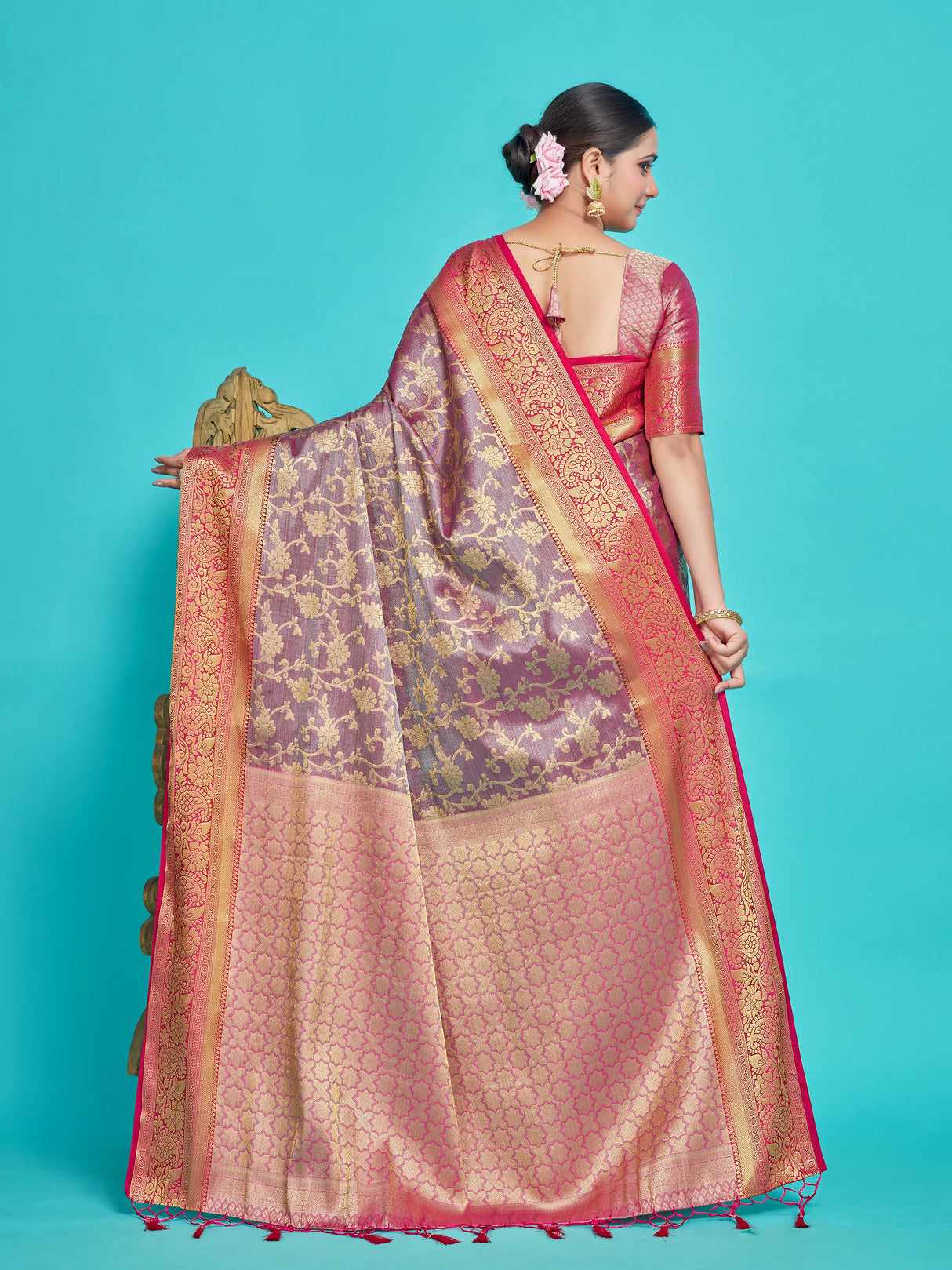 Mimosa Women's Woven Design Kanjivaram Style Art Silk Saree With Blouse Piece : SA0000375MRFREE