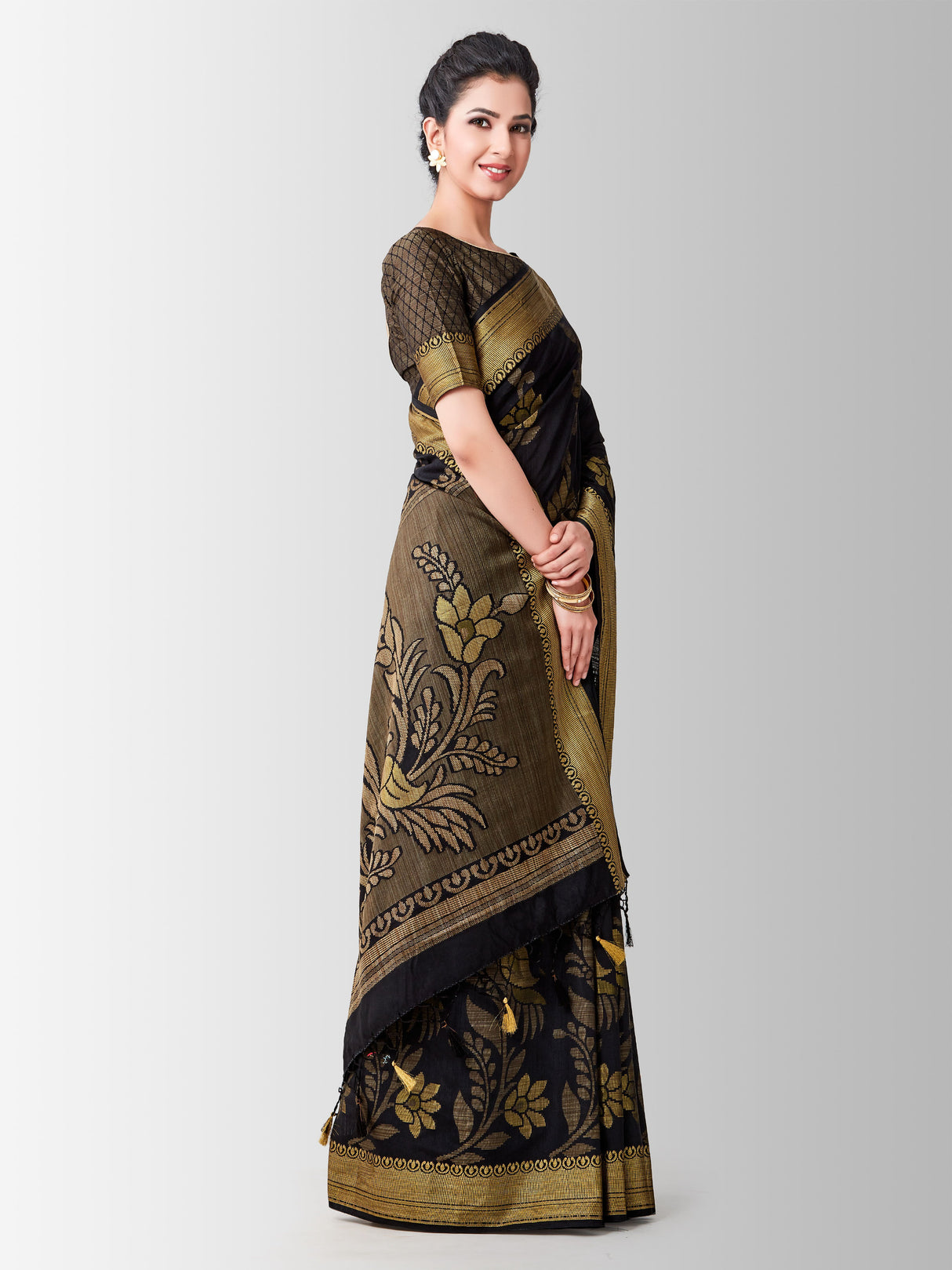 Mimosa Womens Art Silk Saree Kanjivaram Black Color
