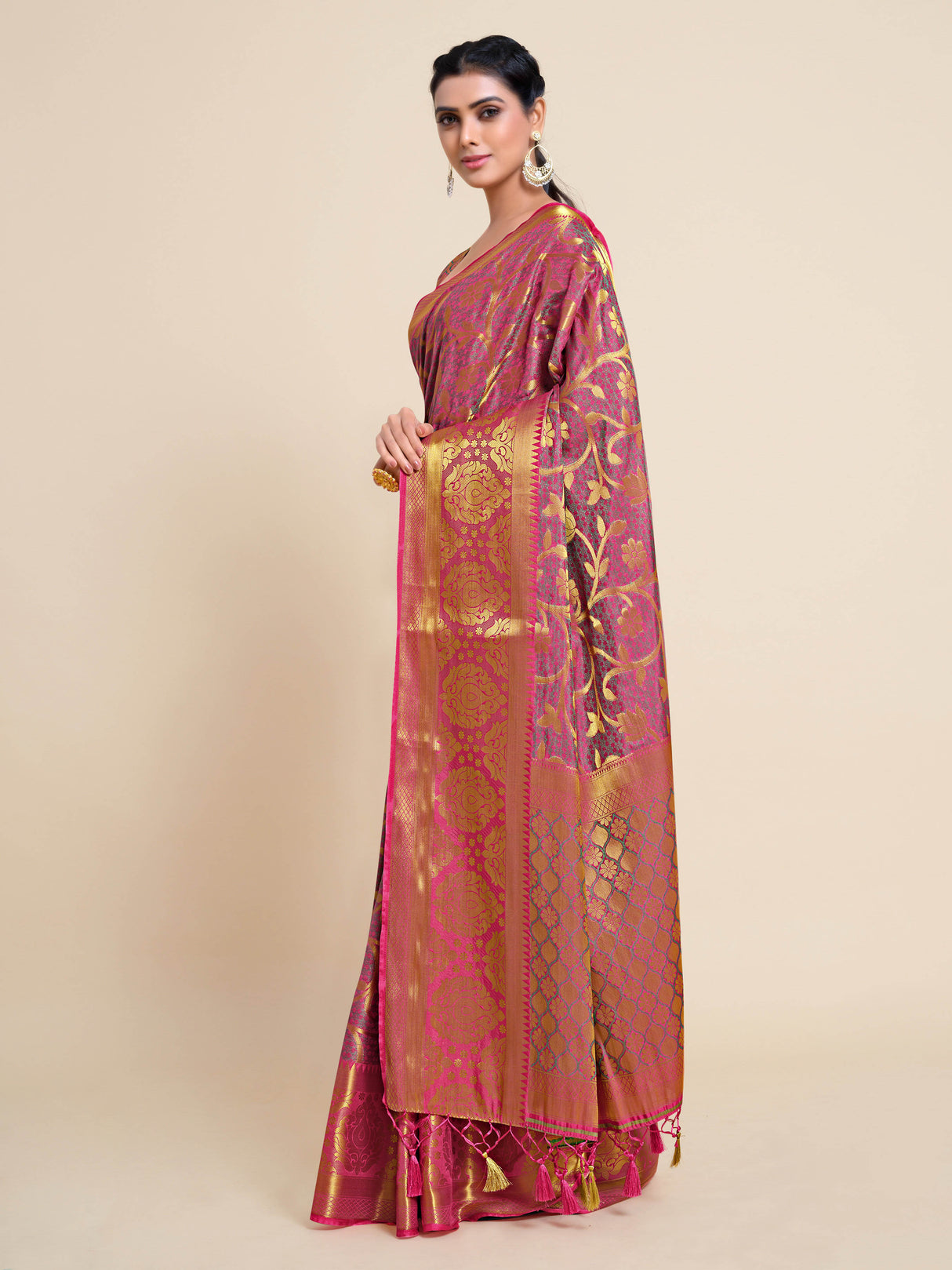 Mimosa Womens Art Silk Saree Kanjivaram Gajjari Color