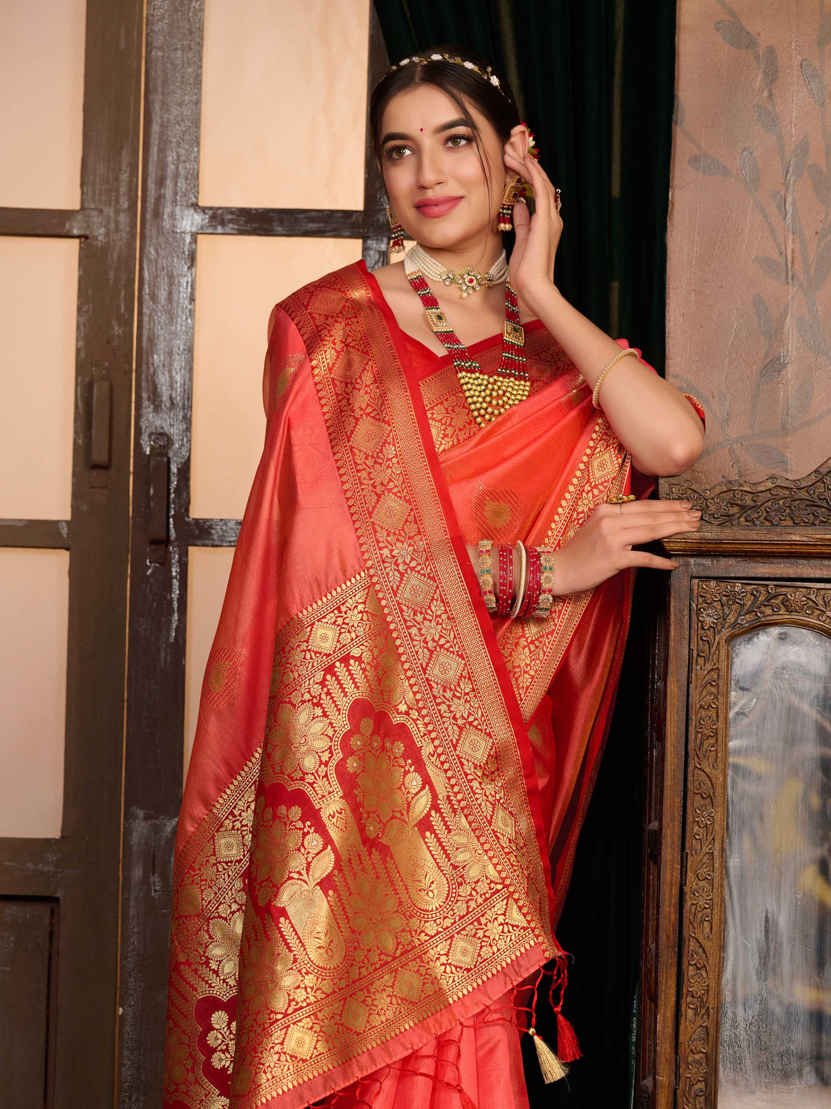 Mimosa Women's Woven Design Kanjivaram Art Silk Saree With Blouse Piece : SA0000944ST